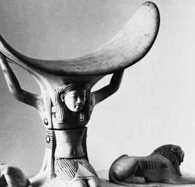 An ivory and wood headrest on view in the "Treasures of Tutankhamen" at the National Gallery of Art in Washington.