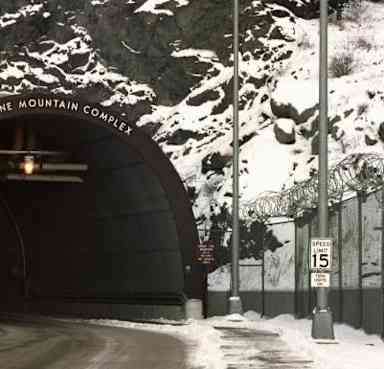 Tunnel gateway into Cheyenne Mountain (NORAD) near Colorado Springs. (Credit: Ulrich Baumgarten via Getty Images)