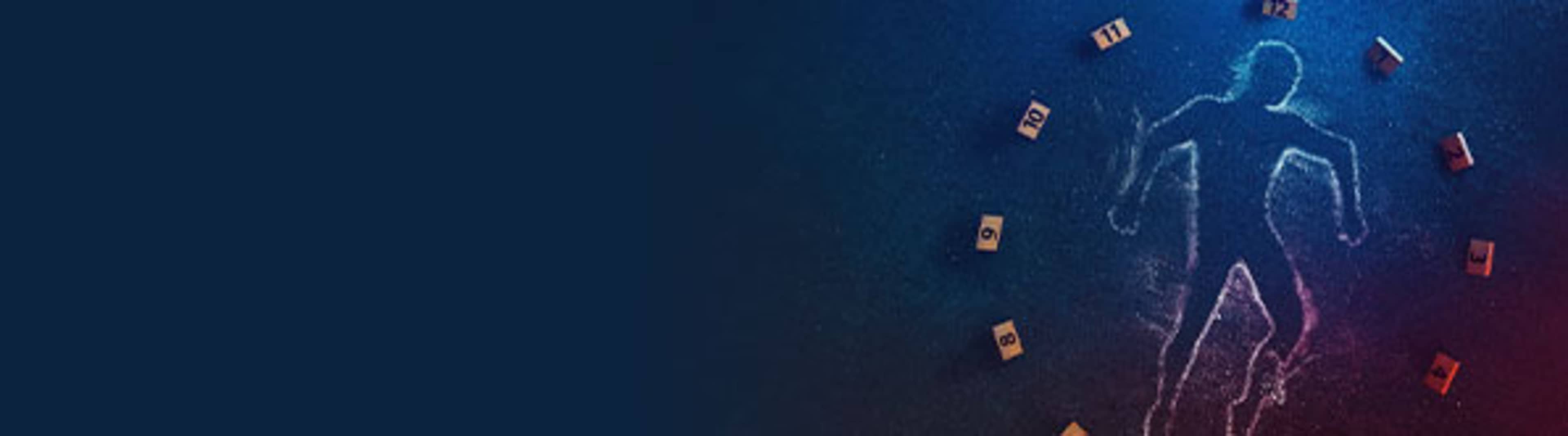 The image depicts a dark blue background with several small, rectangular shapes scattered across it, appearing to be some kind of electronic components or devices.