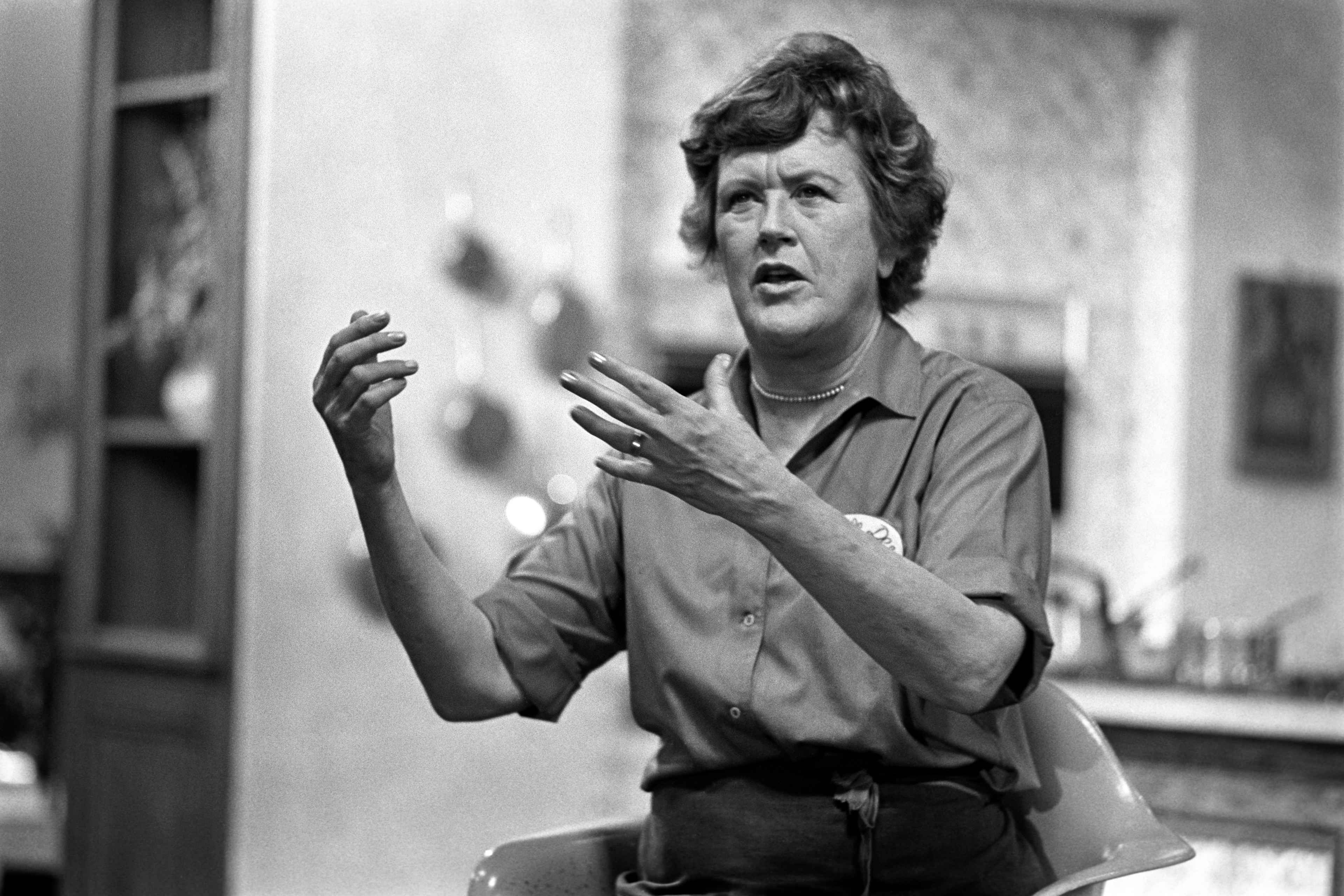 Chef and cookbook author Julia Child on the set of her television show in Boston, Massachusets