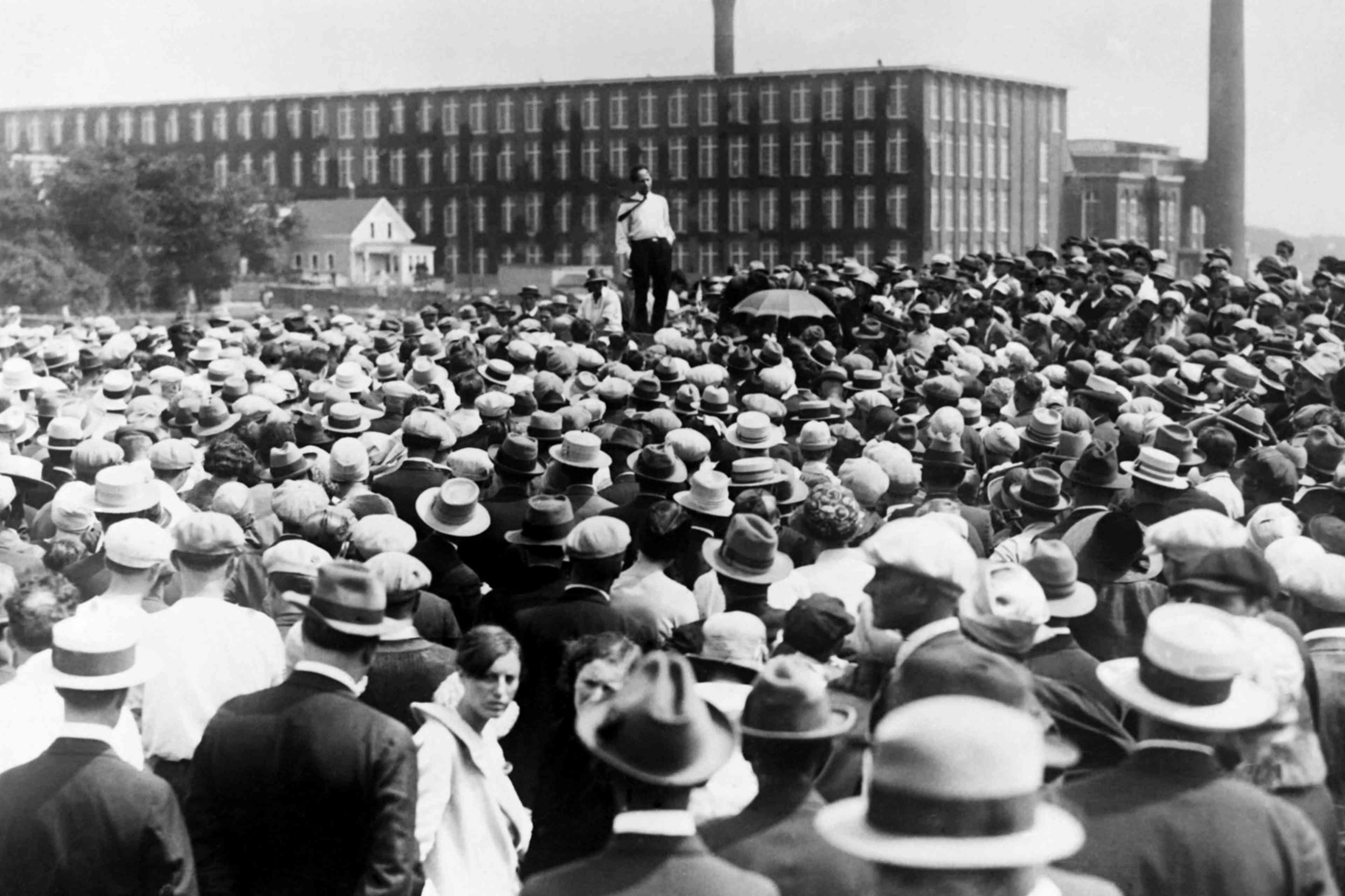 Crowd in the street during a strike, 1927
