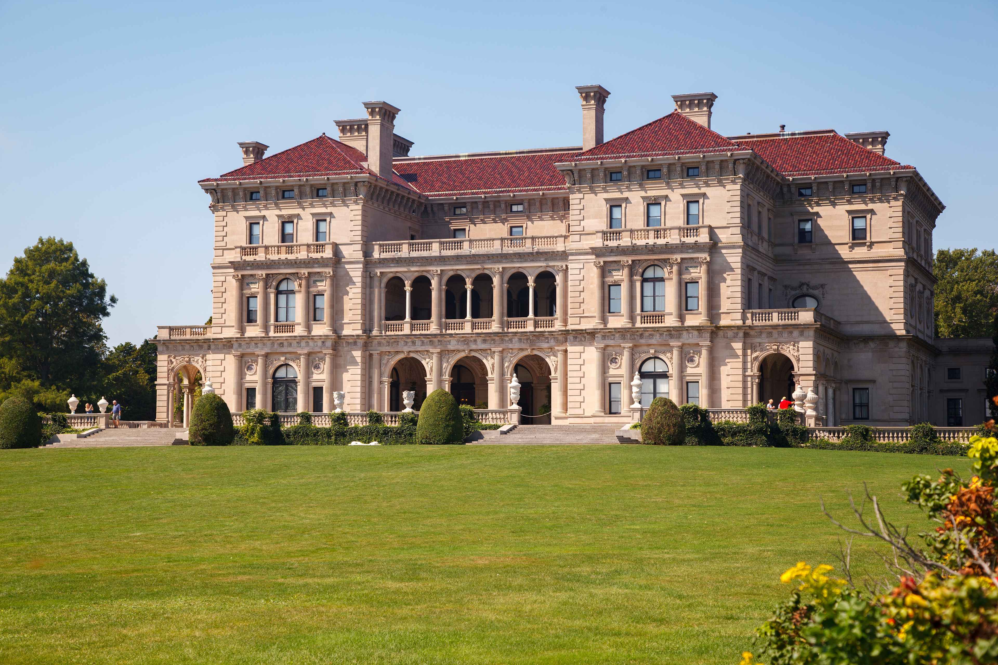 Vanderbillt The Breakers mansion ornate facade in Newport, Rhode Island, USA