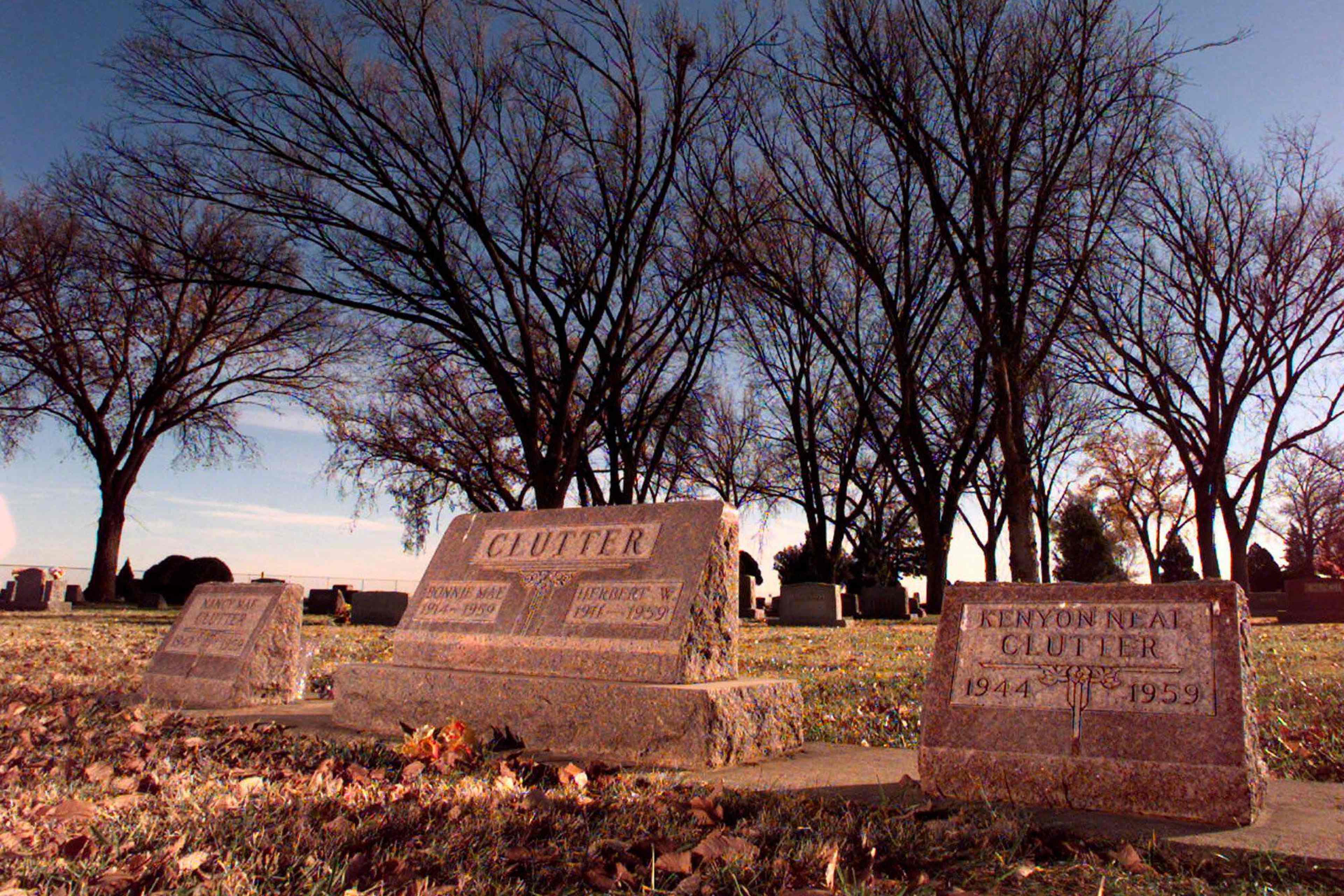 Oct. 3, 2005 - USA - KRT ENTERTAINMENT STORY SLUGGED: CAPOTE KRT PHOTOGRAPH BY JEFF ROBERSON/KANSAS STAMP STAR  (September 30) Headstones mark the graves of the Clutter family in Garden City, Kansas. The film ''Capote,'' is one of two new movies about the time Truman Capote spent in western Kansas researching his book ''In Cold Blood,'' based on the  true murders of the Clutter family. (lj) 2005 (Credit Image: © Jeff Roberson/MCT/ZUMAPRESS.com)