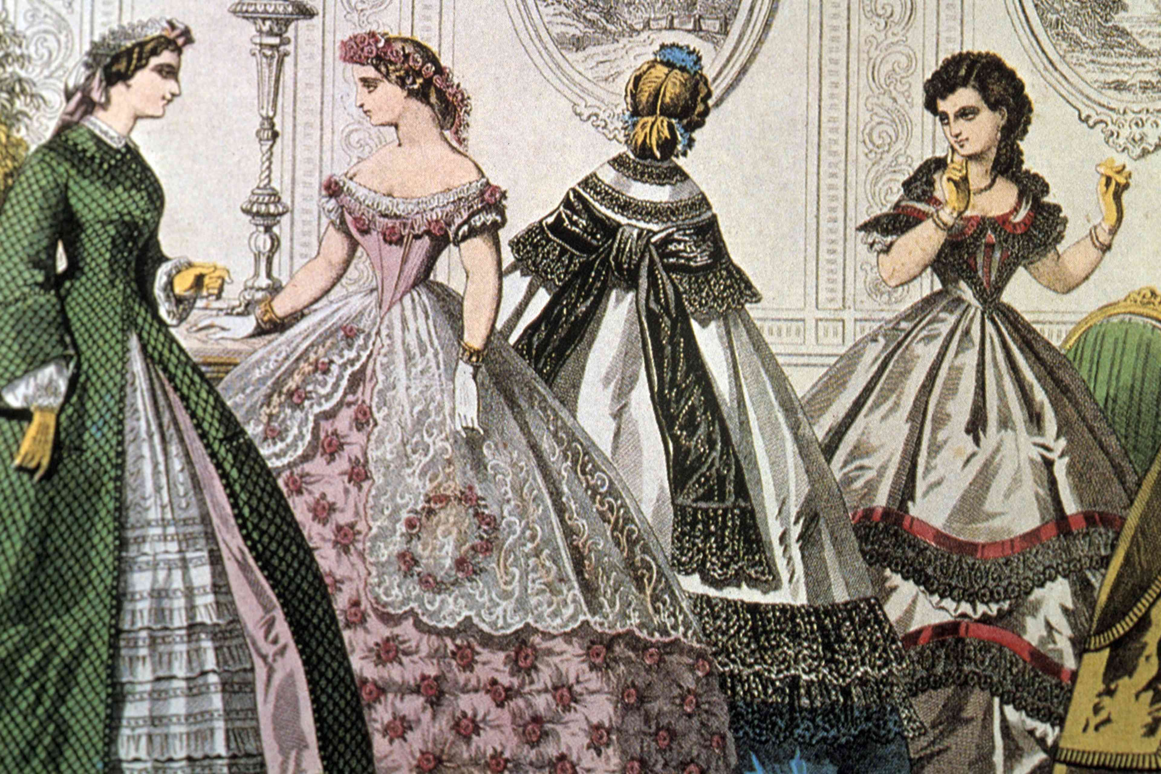 Crinolines from 1850. Artist Unknown.