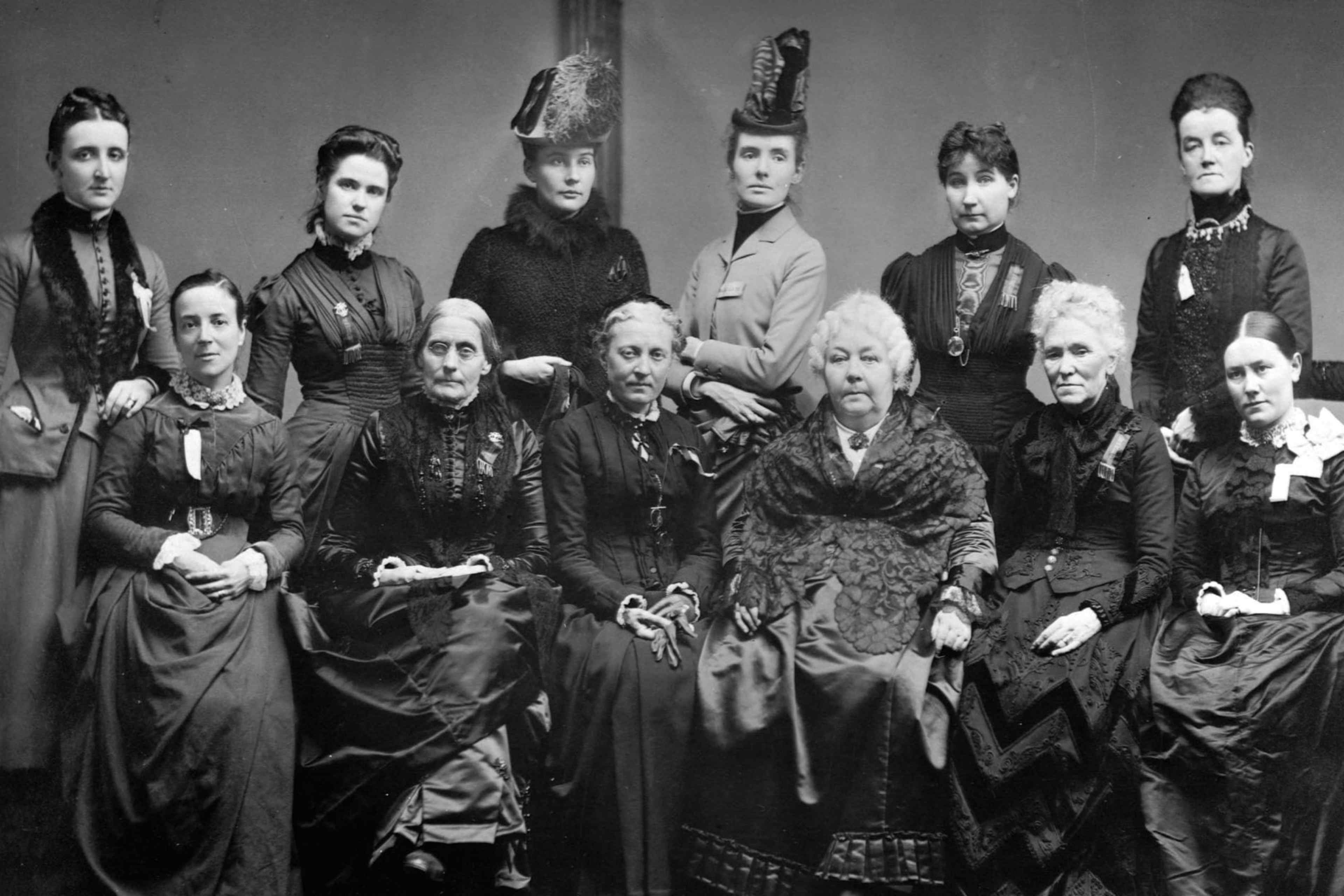 Susan B Anthony, front row and second from the left, with Elizabeth Cady Stanton, two seats over, with executive committee members from the International Council of Women. (Credit: Library of Congress/Corbis/VCG via Getty Images)