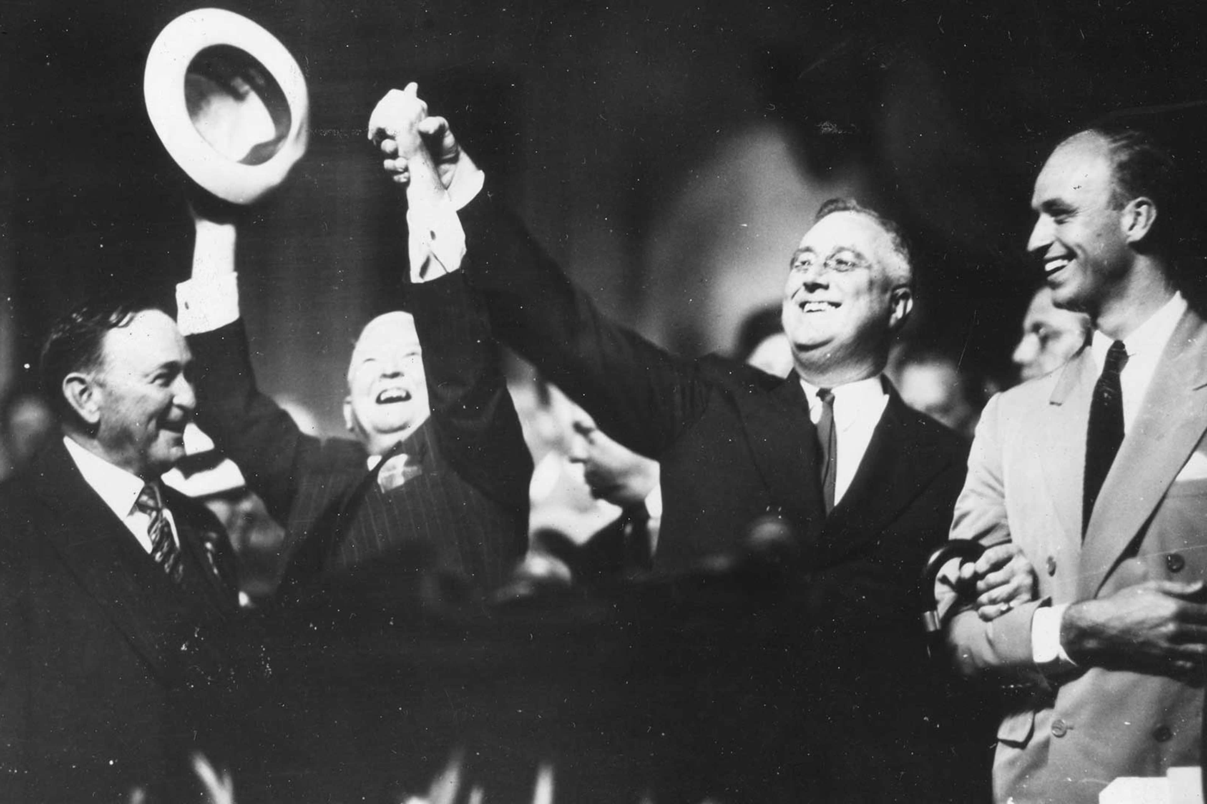 Franklin D. Roosevelt and John Nance Garner celebrate during the 1936 Democratic National Convention, Philadelphia, Pennsylvania, 1936.