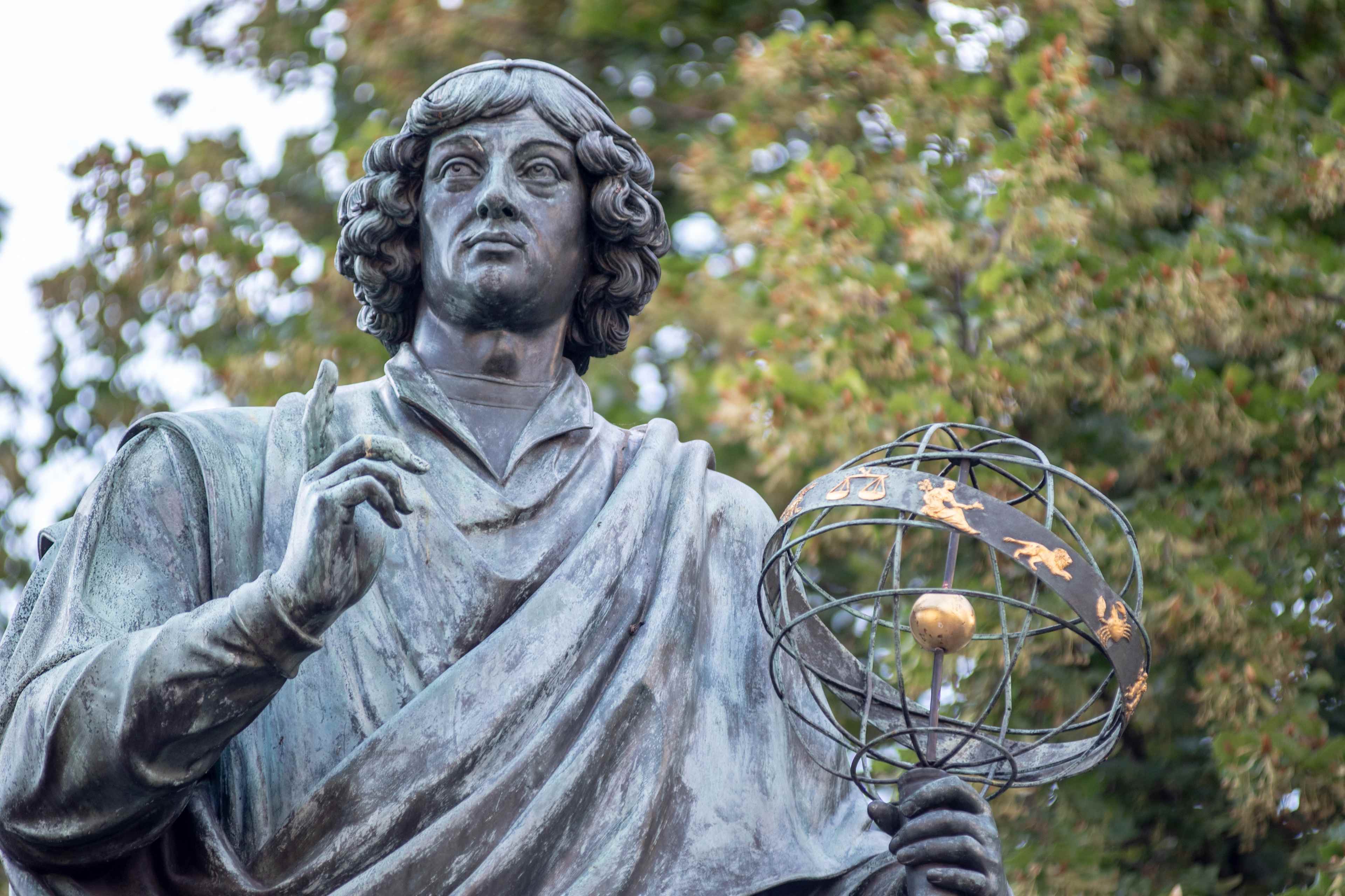 A statue of Polish astronomer and mathematician Nicolaus Copernicus stands in his hometown of Toru, Kuyavian-Pomeranian Voivodeship, Poland.