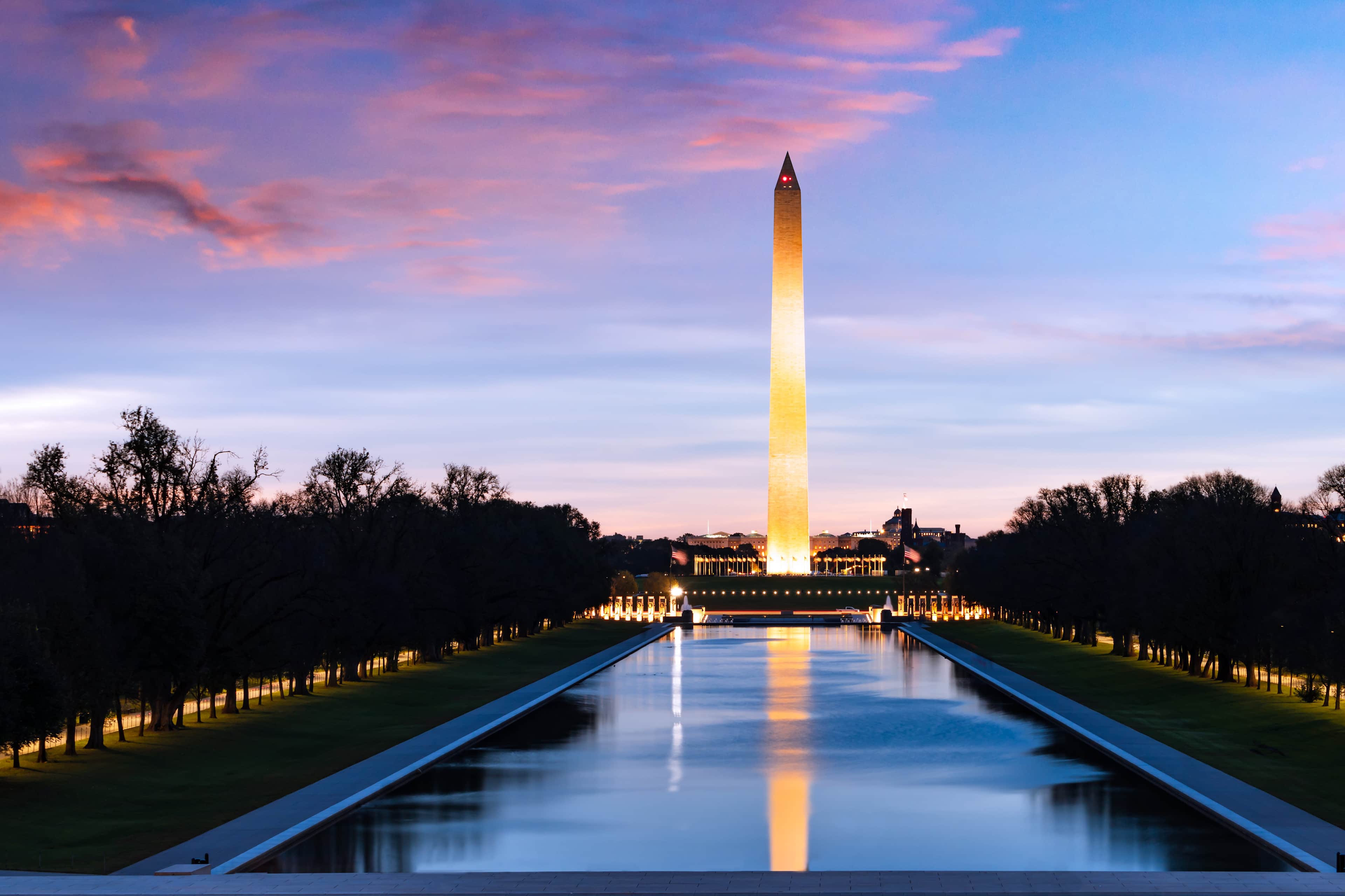 The Washington Monument at sunset.