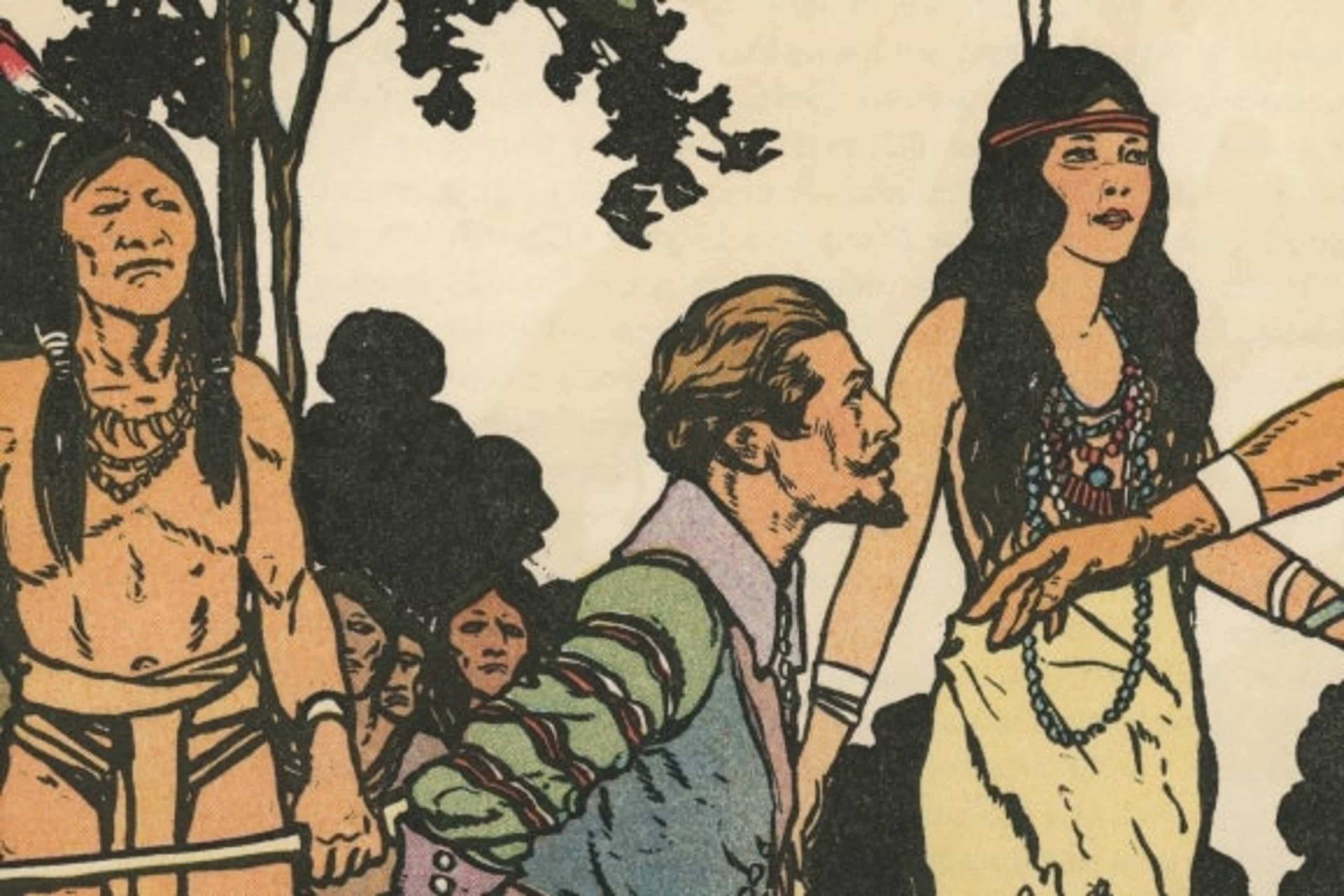 1931 illustration of Captain John Smith being 'saved' by Pocahontas. (Credit: GraphicaArtis/Getty Images)