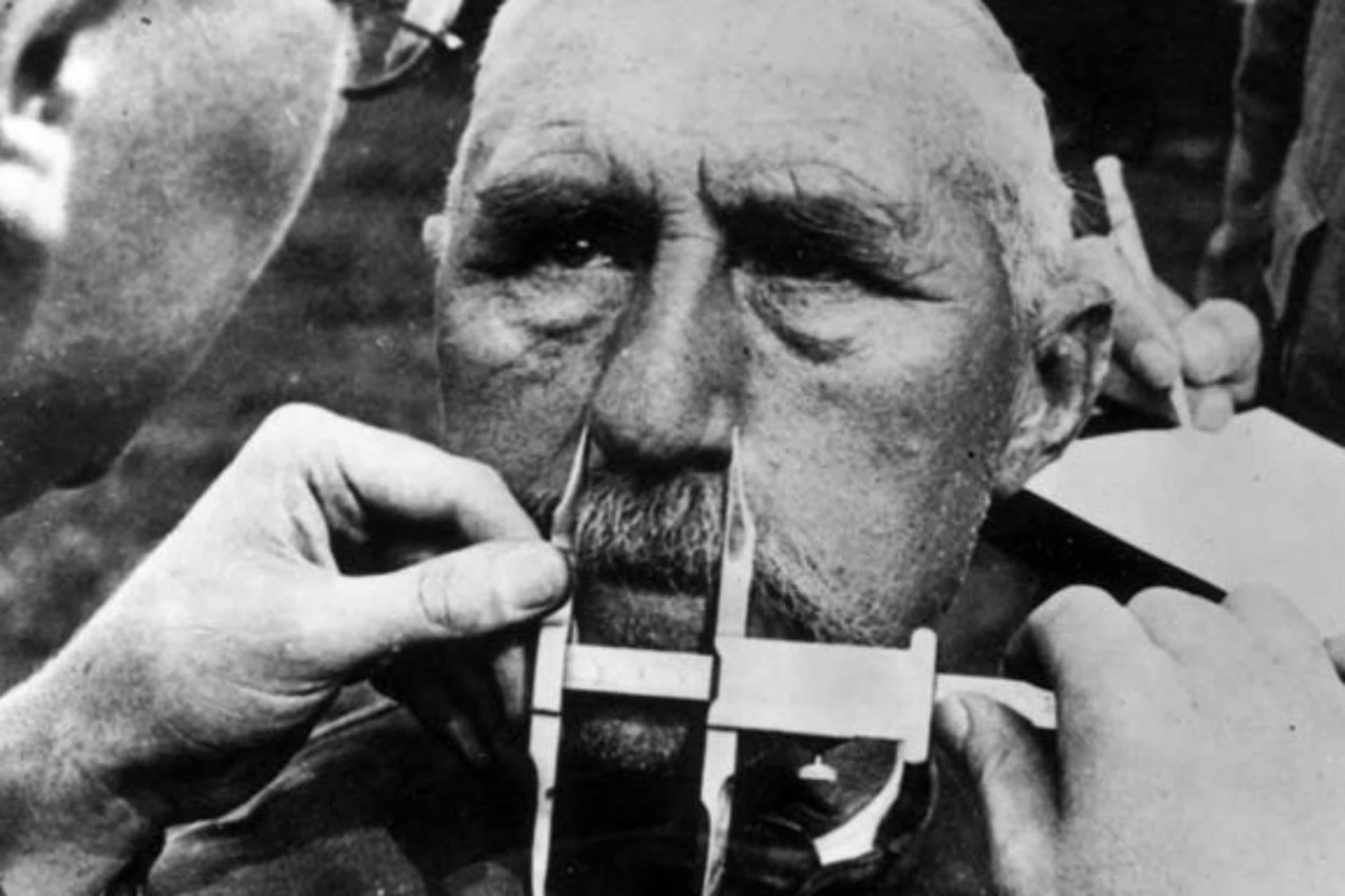 A man having his nose measured during Aryan race determination tests under Nazi Germany's Nuremberg Laws