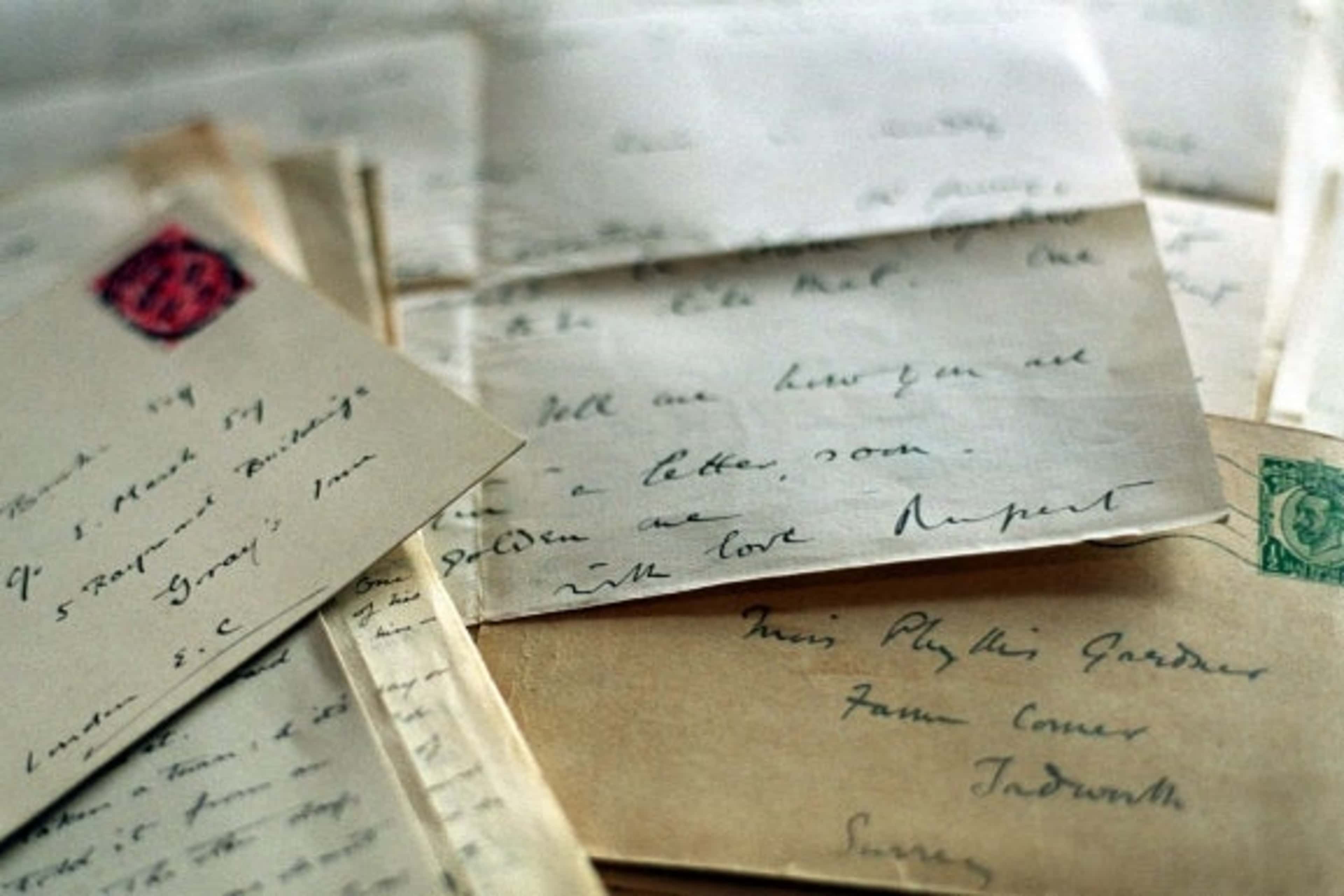 Love letters written by poet Rupert Brooke, to his sweetheart Phyllis Gardner, on display at the British Museum in London. (Credit: Matthew Fearn/PA Images/Getty Images)
