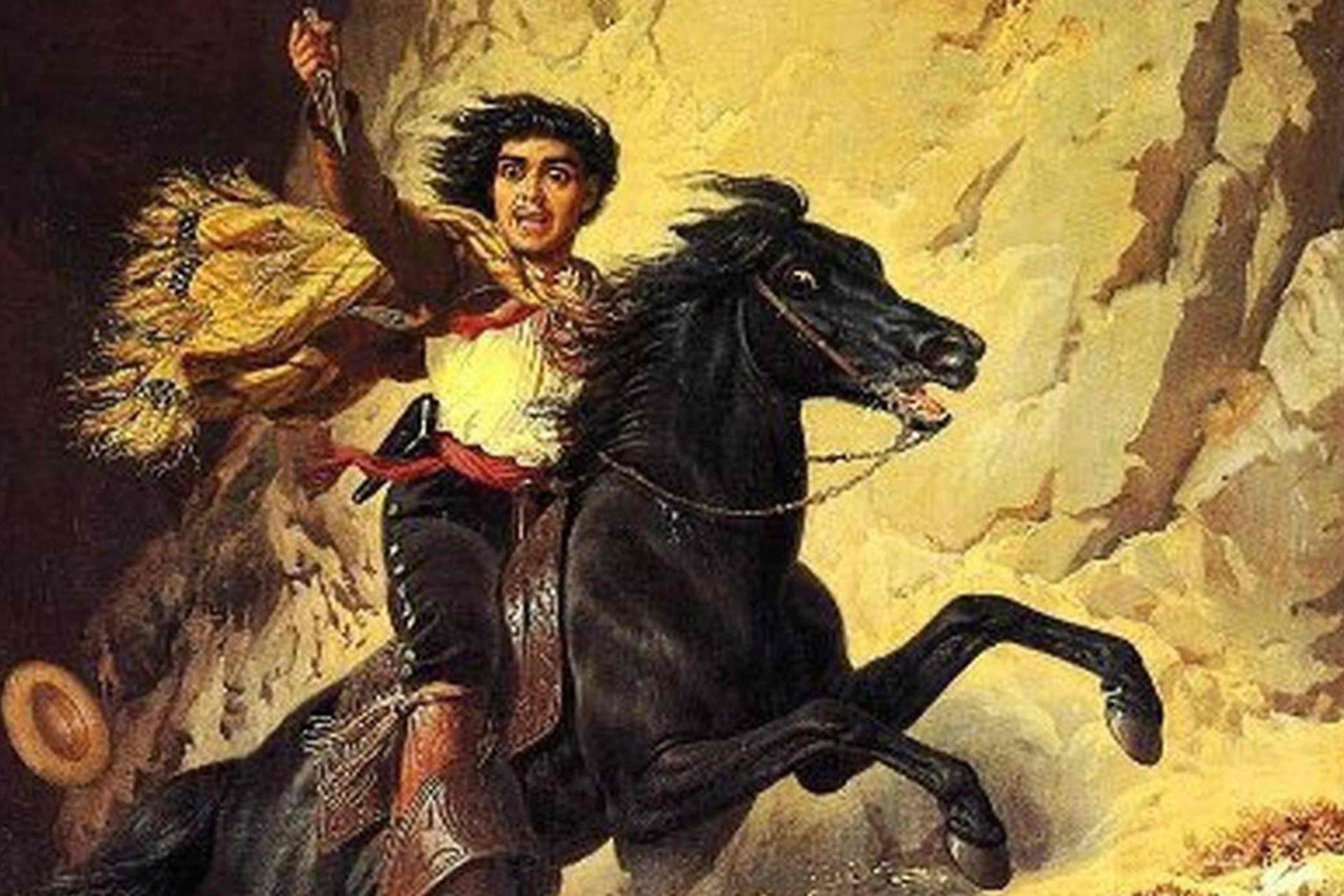 California outlaw and folk hero Joaquin Murrieta on horseback