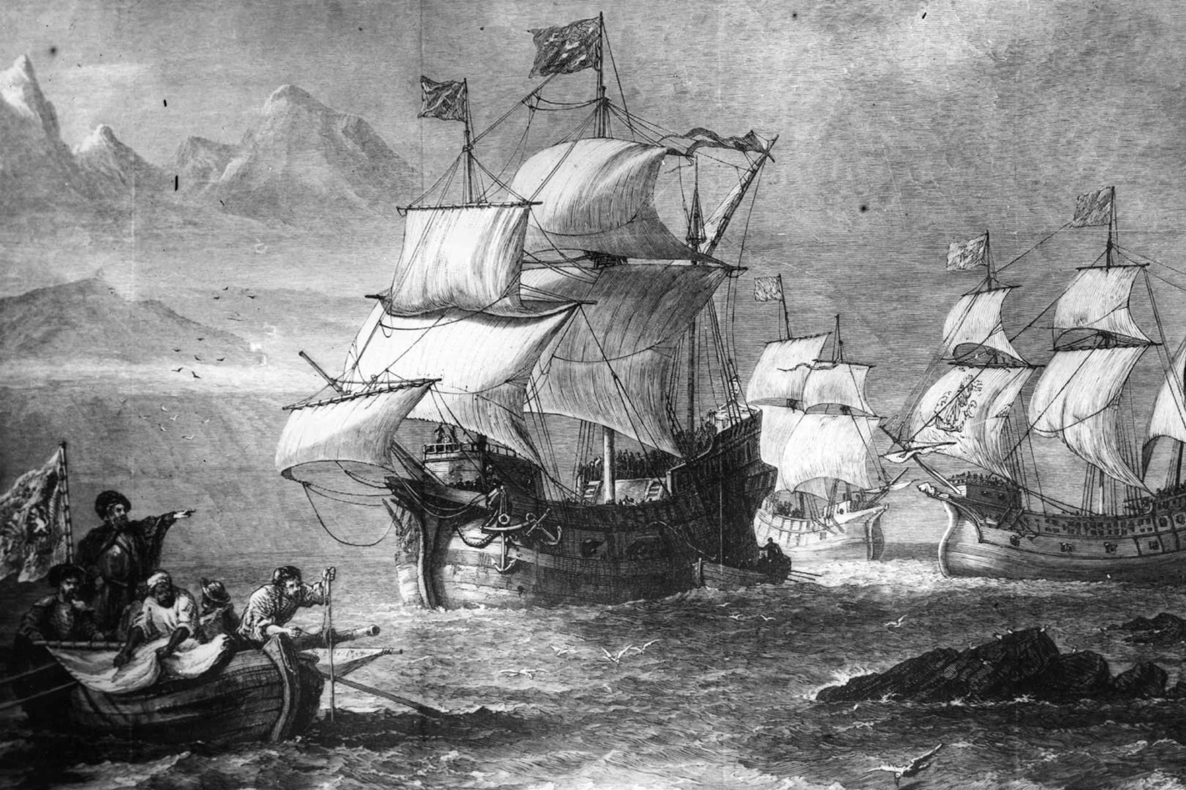 Ferdinand Magellan expedition depicted in painting.