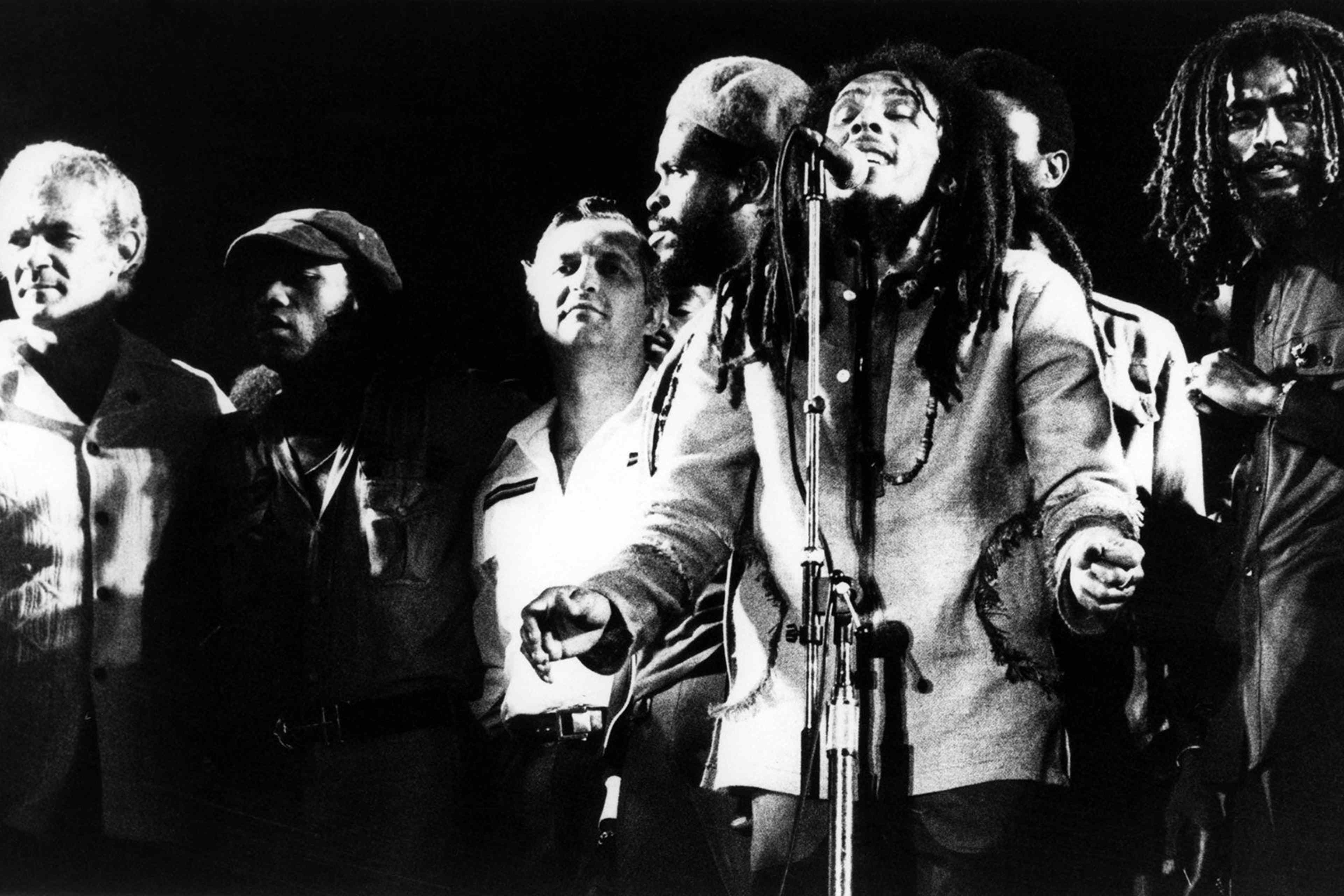 Bob Marley sings at the One Love Peace Concert in Kingston, Jamaica on April 22, 1978.
