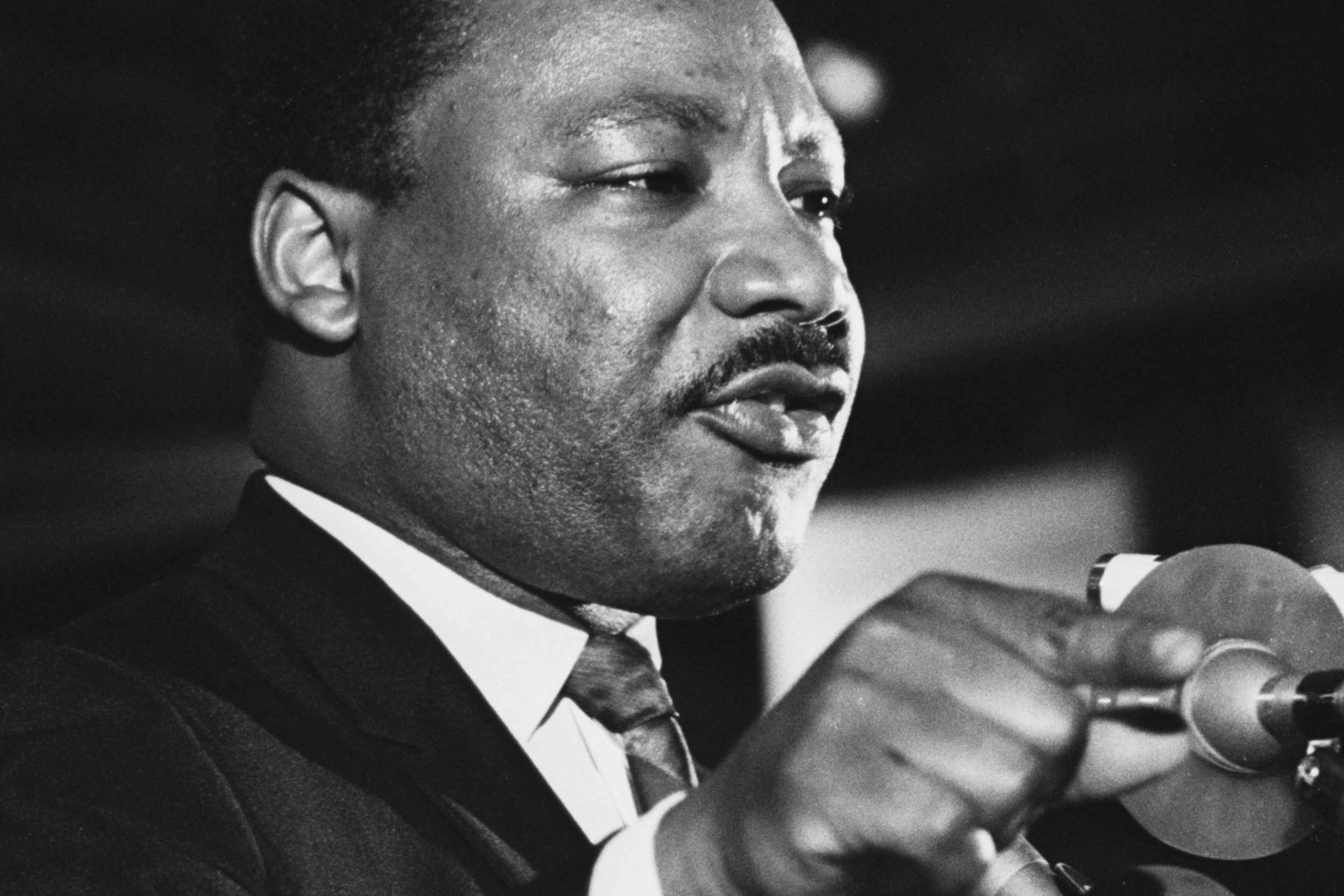 Dr. Martin Luther King addressing some 2,000 people on April 3rd, 1968, the night before he was assassinated. (Credit: Bettmann Archive/Getty Images)