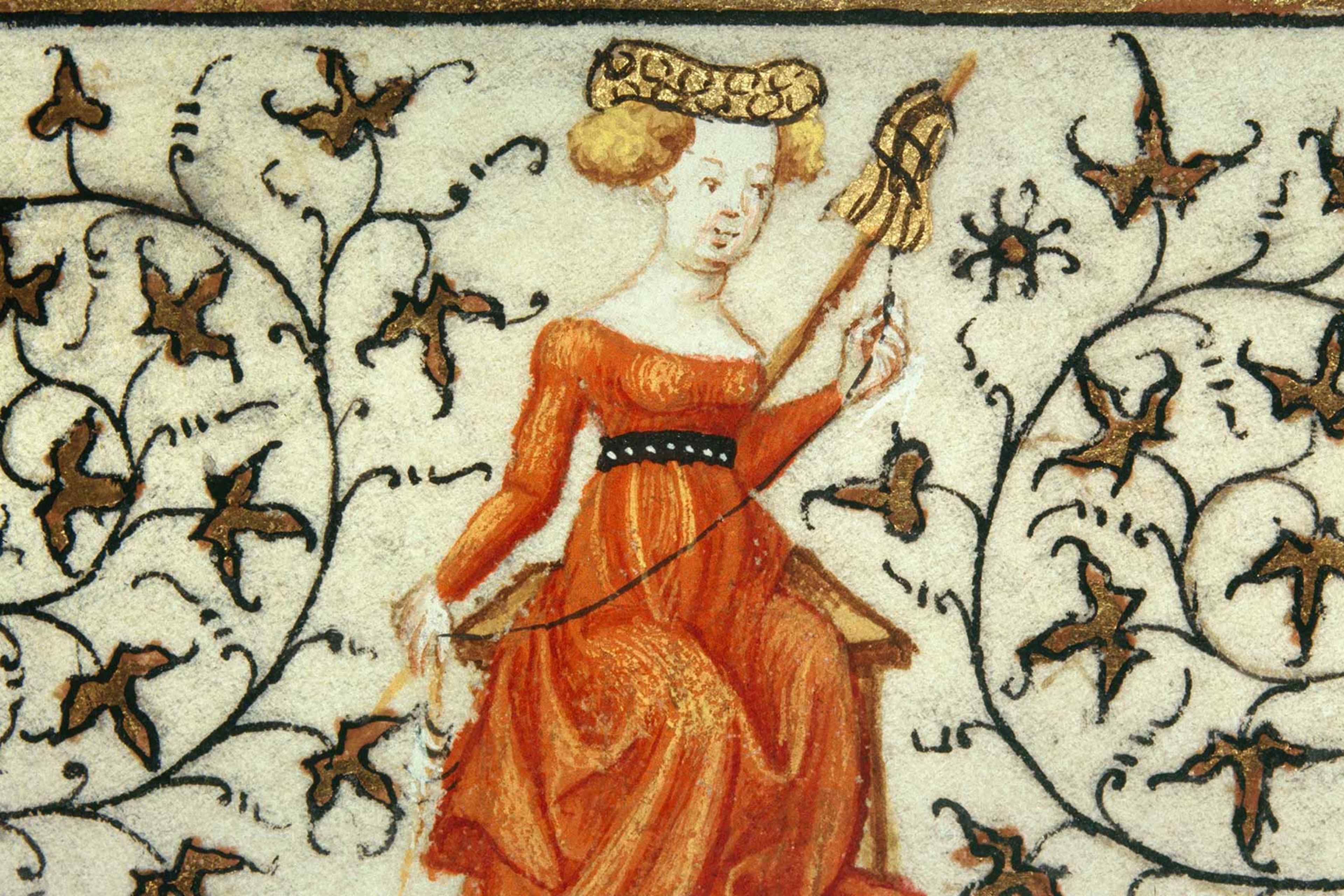 Spinner in the Middle Ages (Hours of the Duke of Guise), Miniature, Musee Conde in Chantilly, France.