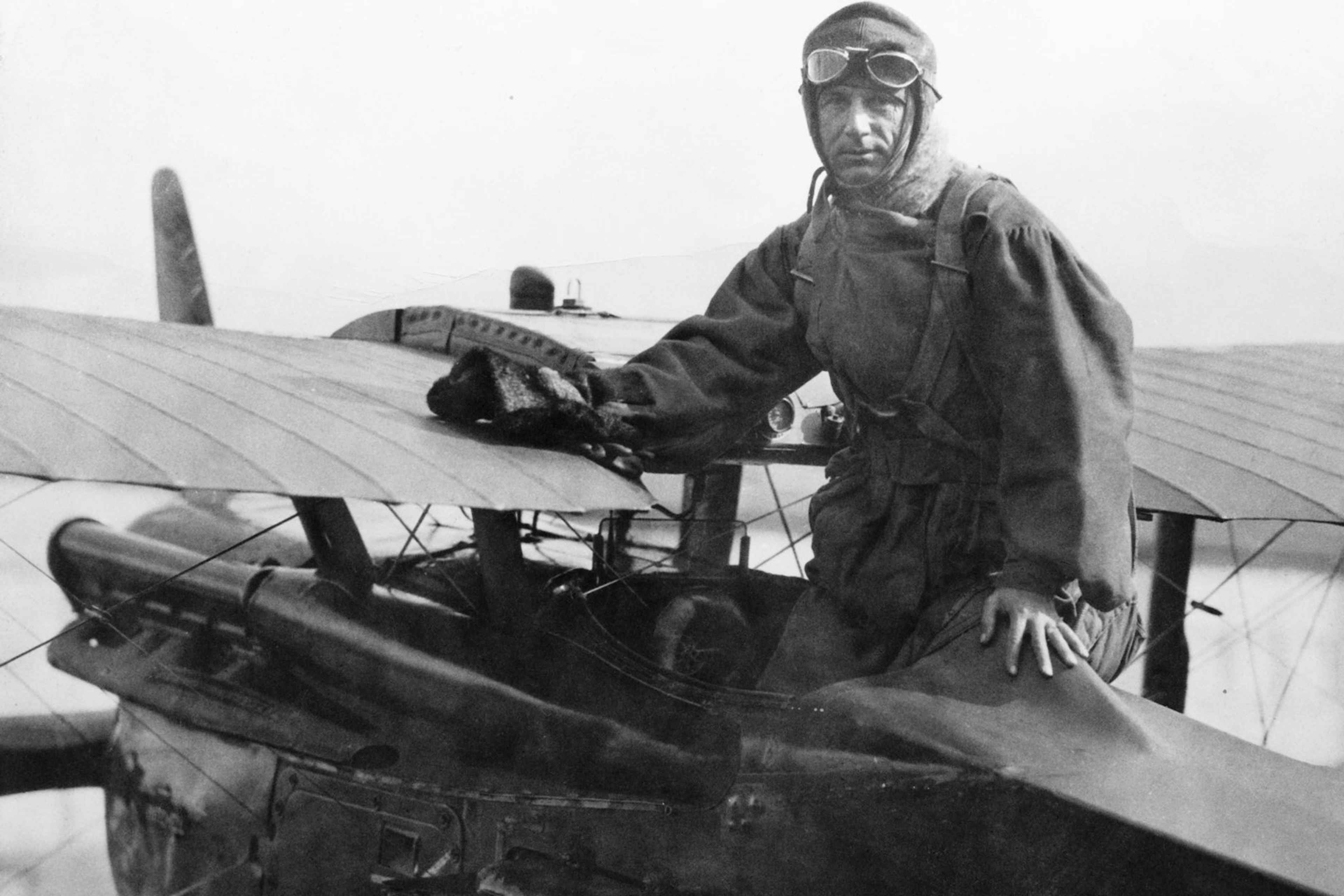 Brigadier General Billy Mitchell in cockpit of a Thomas Morse Pursuit Plane. Ca. 1910s.