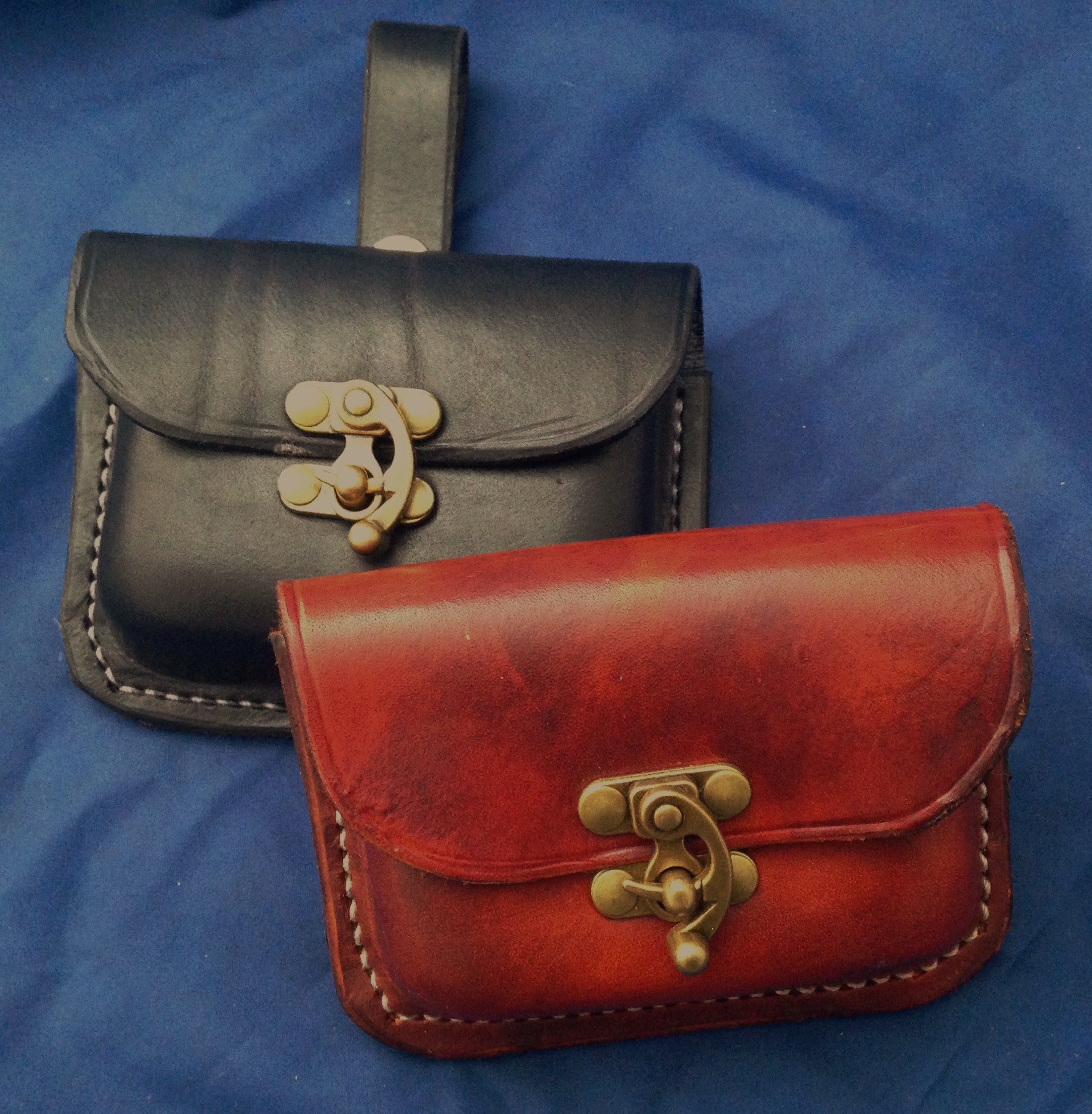 Handmade Brown and Beige Leather Belt Pouch