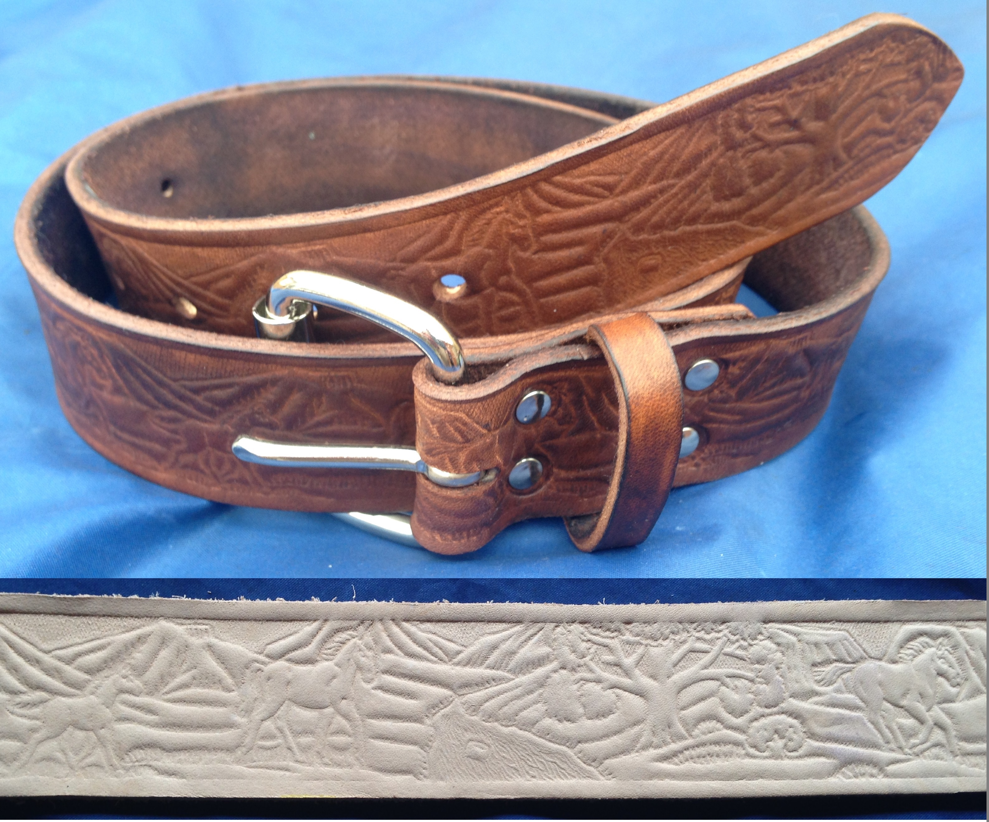 Natural Veg Tan Leather Horses Embossed Belt Choice of Buckle & Colour ...