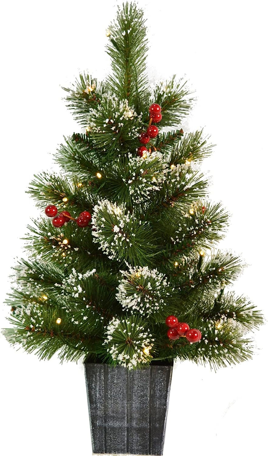 2' Artificial Christmas Tree with Berries and Lights Snow Covered Tips ...