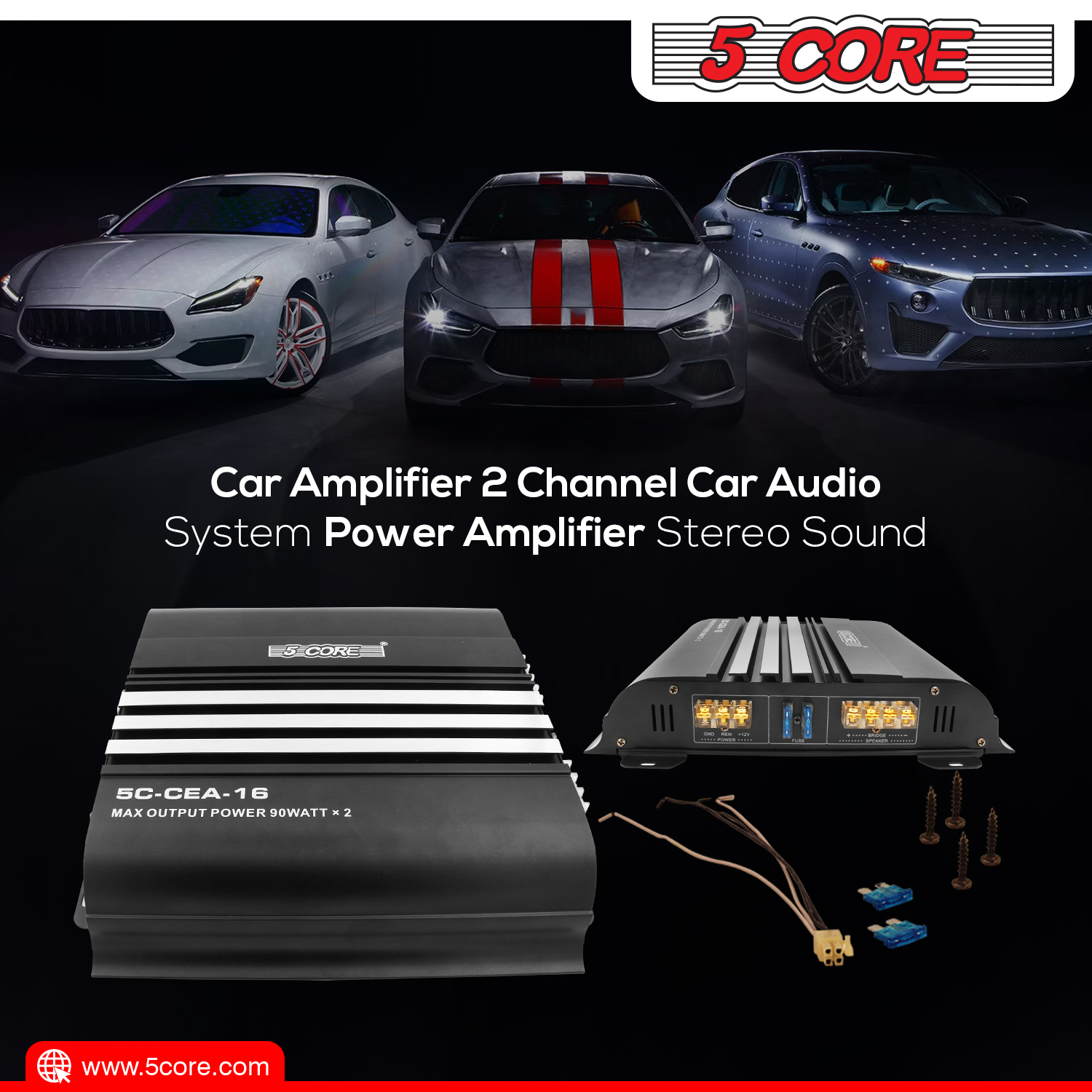 5 Core Amplificador de coche 1 pieza Amplificadores de 2 canales MOSFET  Fuente de alimentación 1800 W de potencia máxima de amplificador premium w