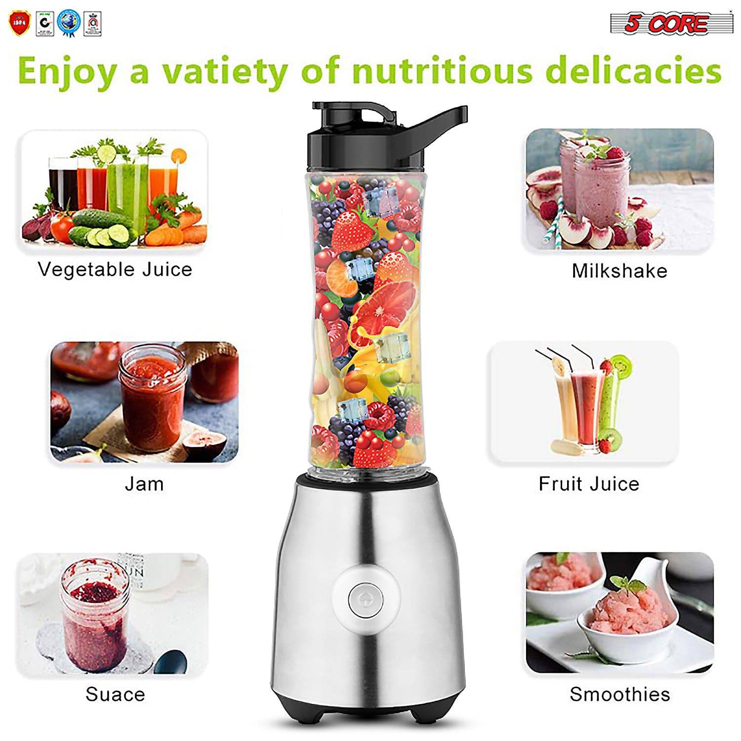 600ml Personal Blender for Shakes and Smoothies; Powerful & Professional Smoothie  Maker with Portable Bottle 300W Electric Motor BPA Frees Food Processor 20  Oz 4 Stainless Steel Blade