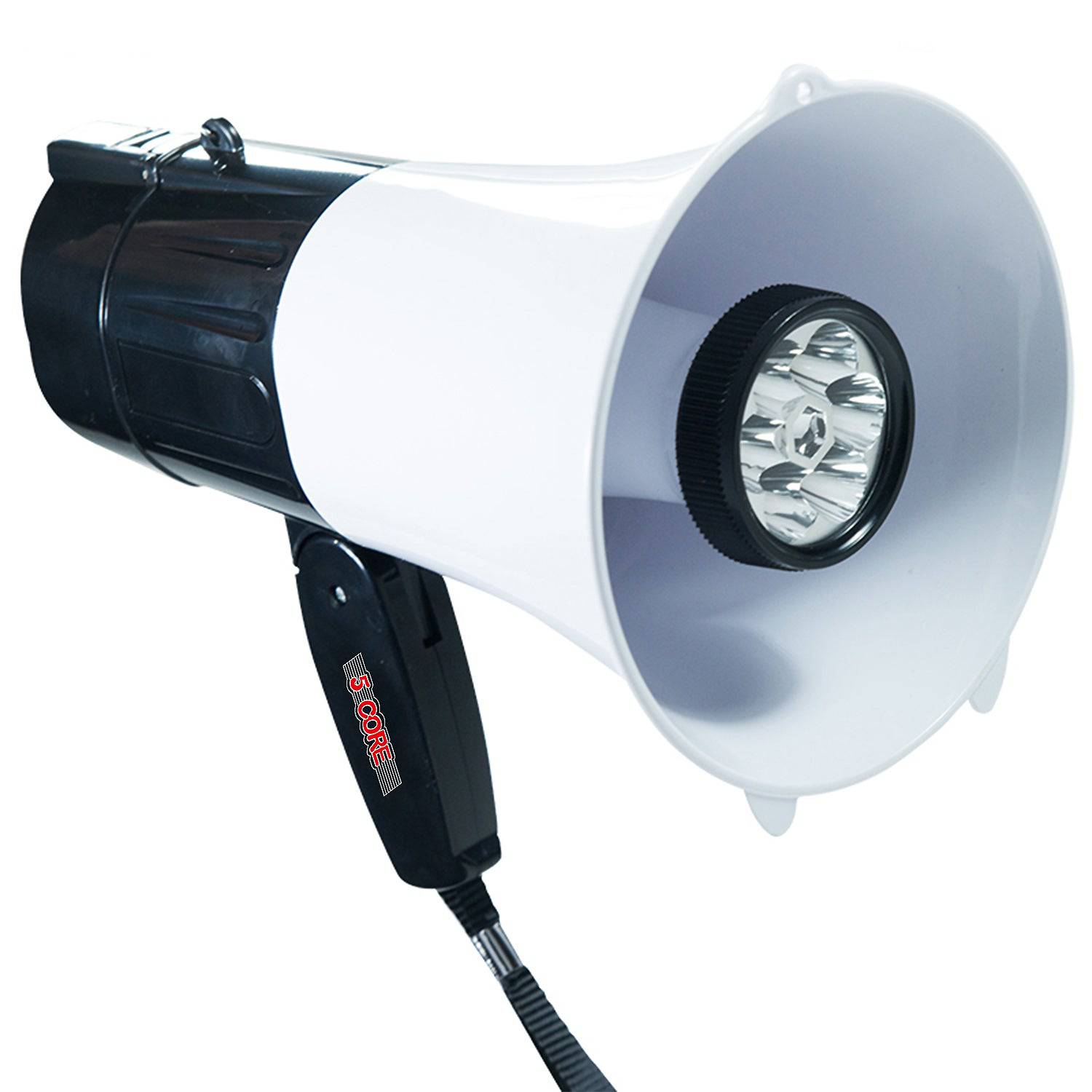 Megáfono de 5 núcleos, luz LED, altavoz de mano con megáfono, altavoz de  cuerno de toro, megáfono con micrófono, correa de sirena, portátil, 14 LED