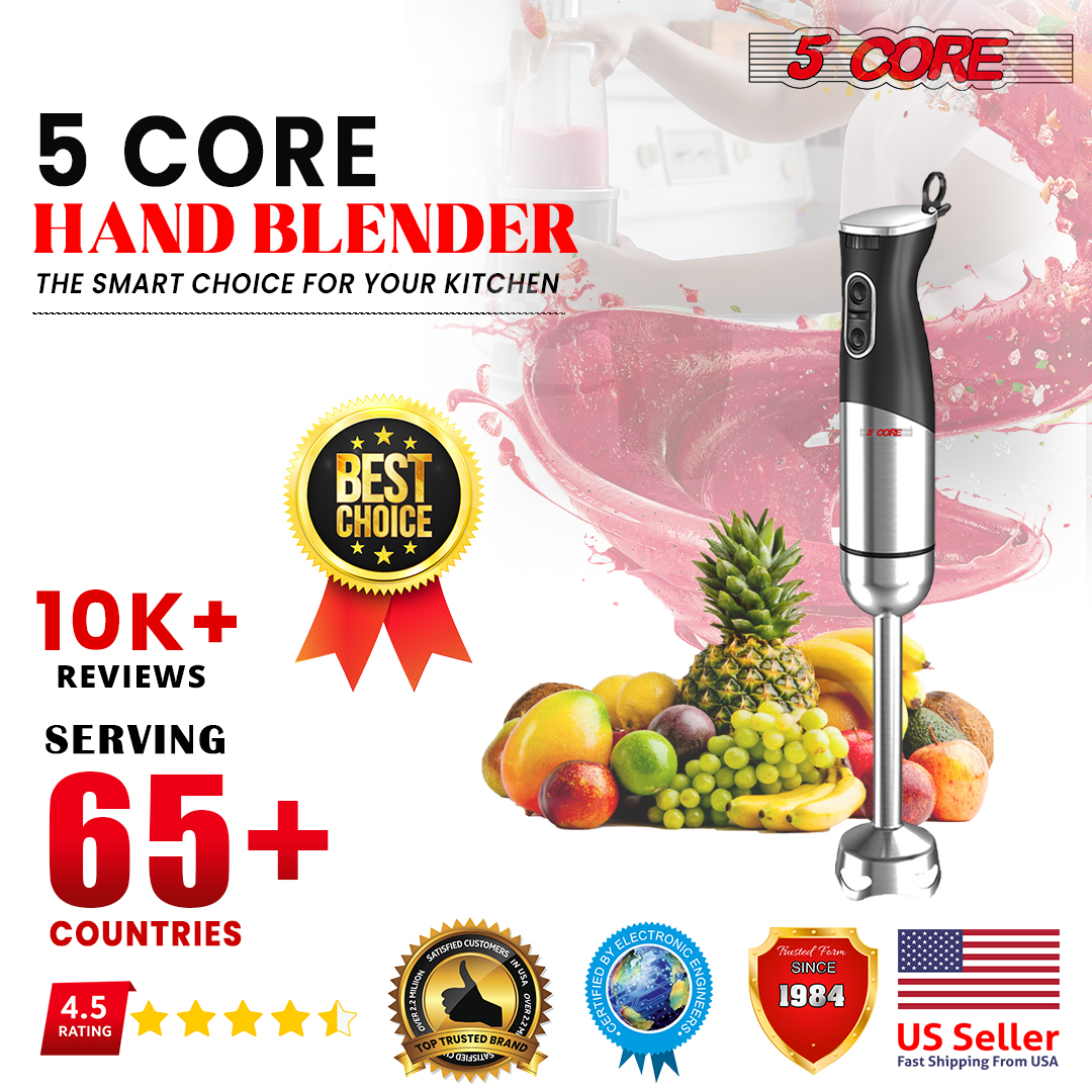 Hand Blender 500W 3-in-1 Multifunctional Electric Immersion Blender 8 Variable Speed Stick Batidora Emersion Mixer, 600ml Mixing Beaker, Whisk