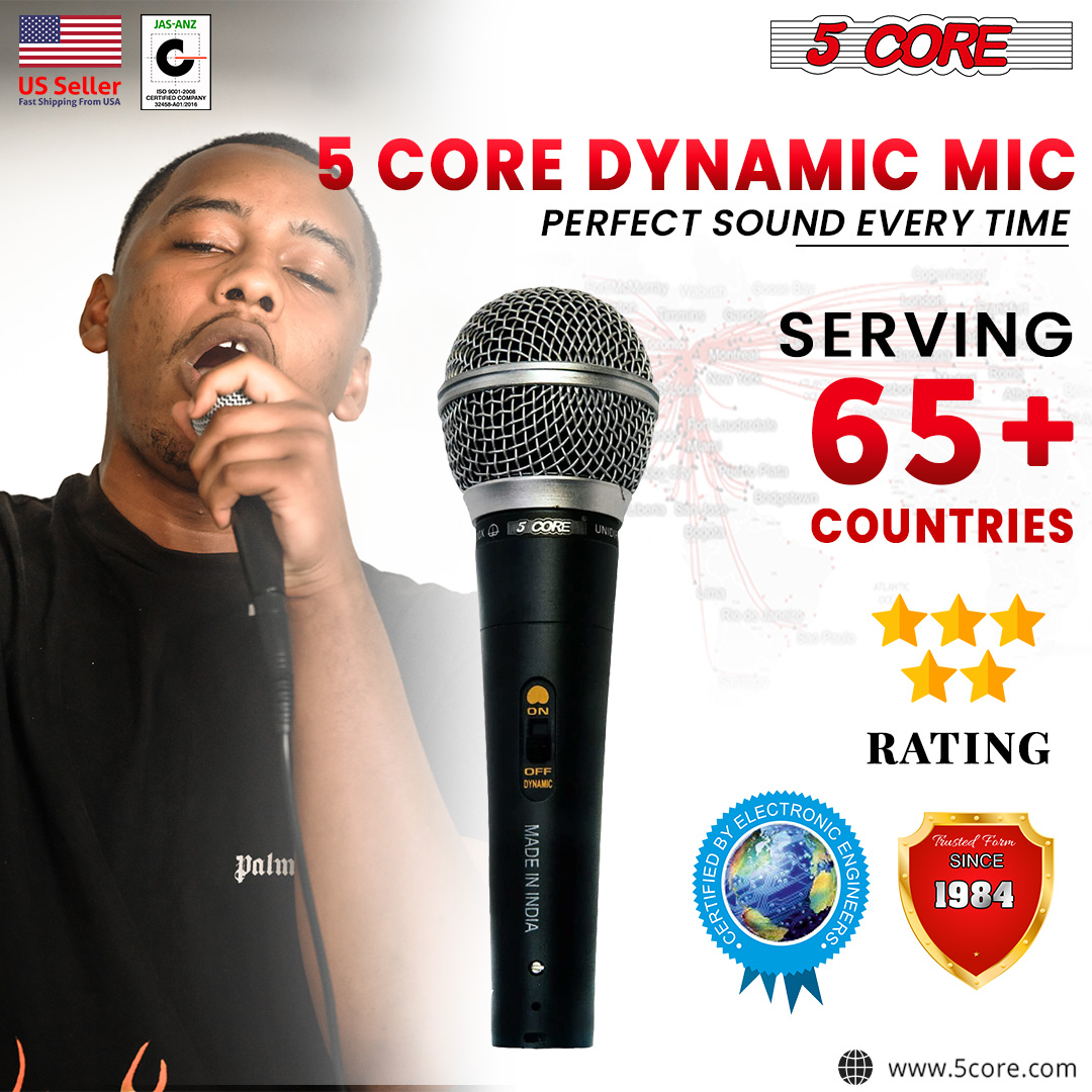 5 Core Microphone Professional Dynamic Vocal Handheld Karaoke Mic with ON  OFF Switch Micrófono for Singing Includes Cable Mic Holder Carry Bag  ND-5800X