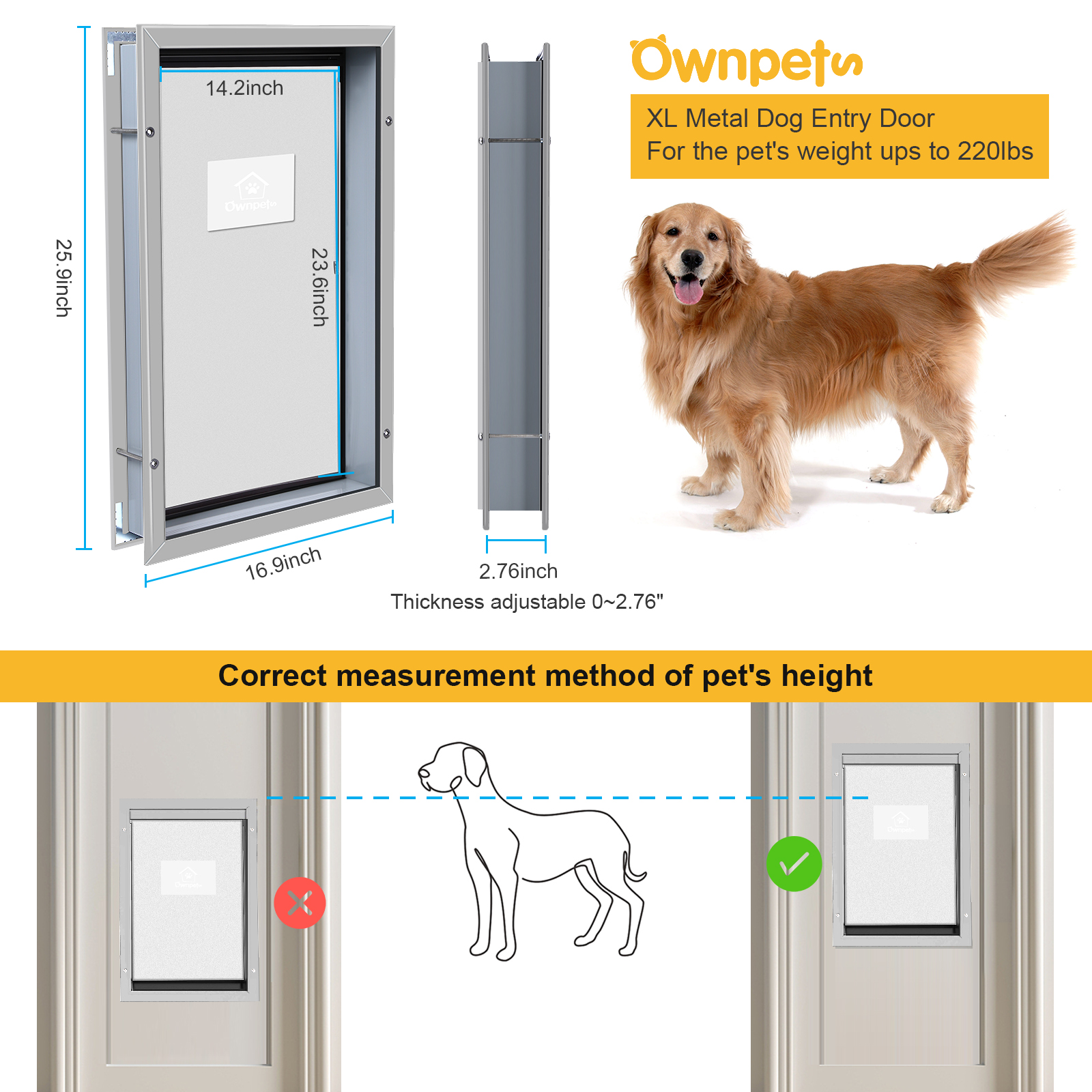 Puerta para perro con solapa con marco de aluminio con Panel de