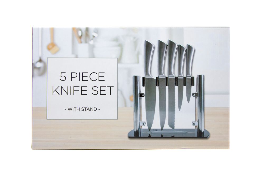 TOWER Kitchen Knives Set 5-PC Damascus Effect Acrylic Stand -Rose