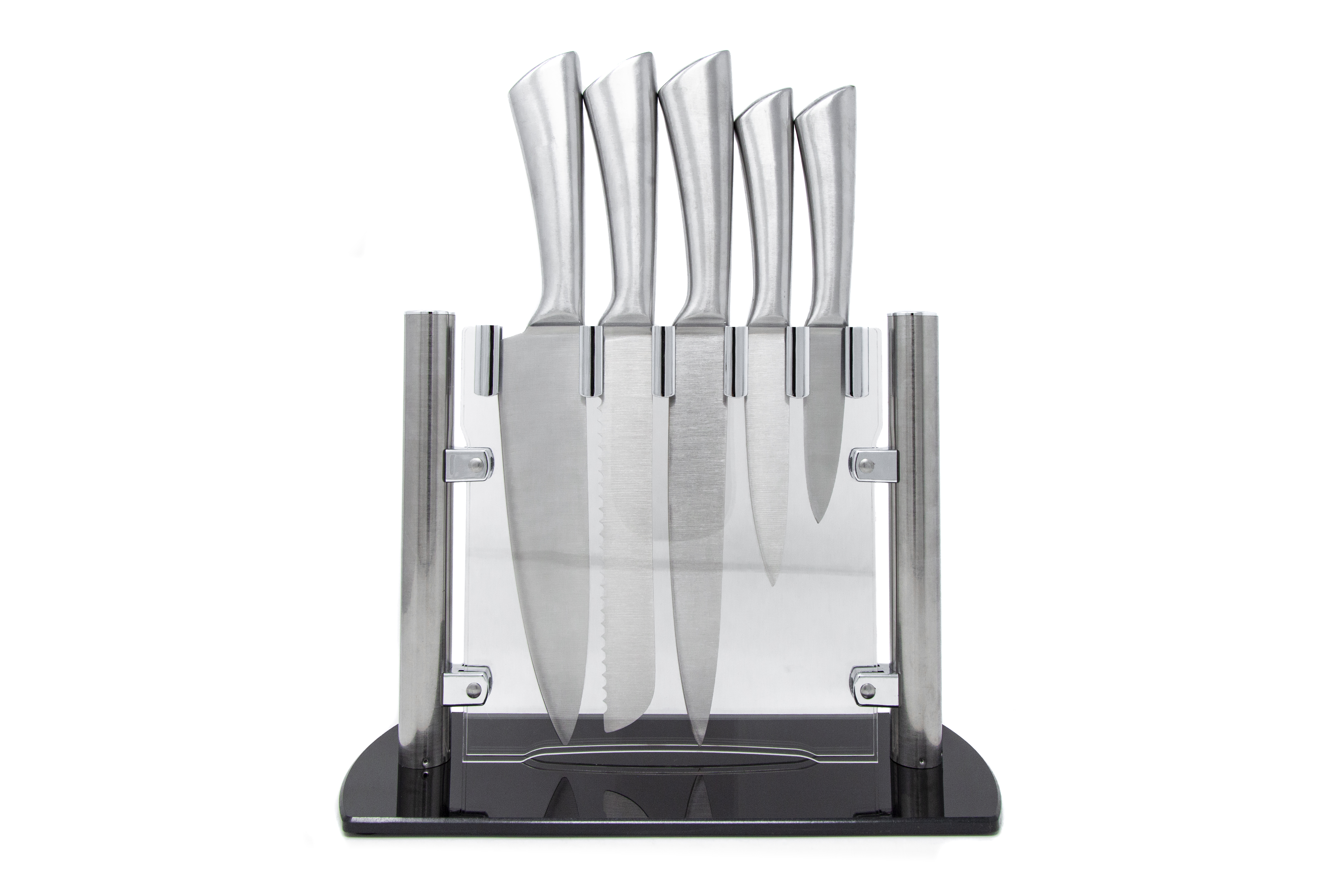 TOWER Kitchen Knives Set 5-PC Damascus Effect Acrylic Stand -Rose