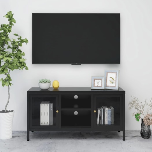 Mueble TV Negro 41.3x13.7x20.4 Acero y Vidrio