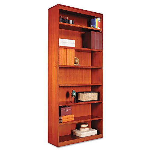 Librería de madera con esquinas cuadradas, siete estantes, 35-5/8 x 11-3/4  x 84, cerezo mediano
