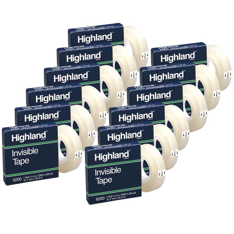 3M Highland 6200 Invisible Tape 12 x 1296 Clear Pack Of 12