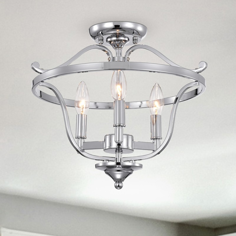 Karl 15 in. 3-Light Indoor Chrome Finish Semi-Flush Mount Ceiling