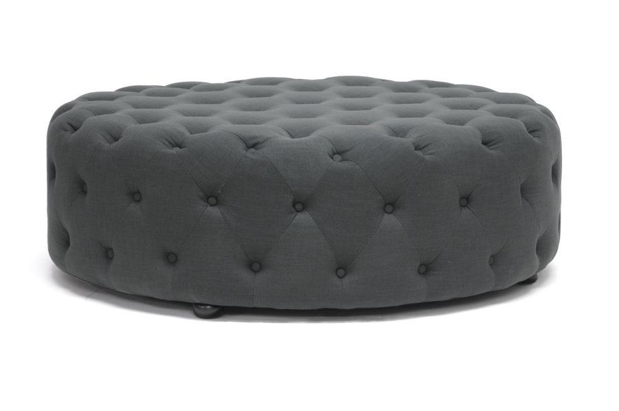 Cardiff Dark Gray Linen Modern Tufted Ottoman