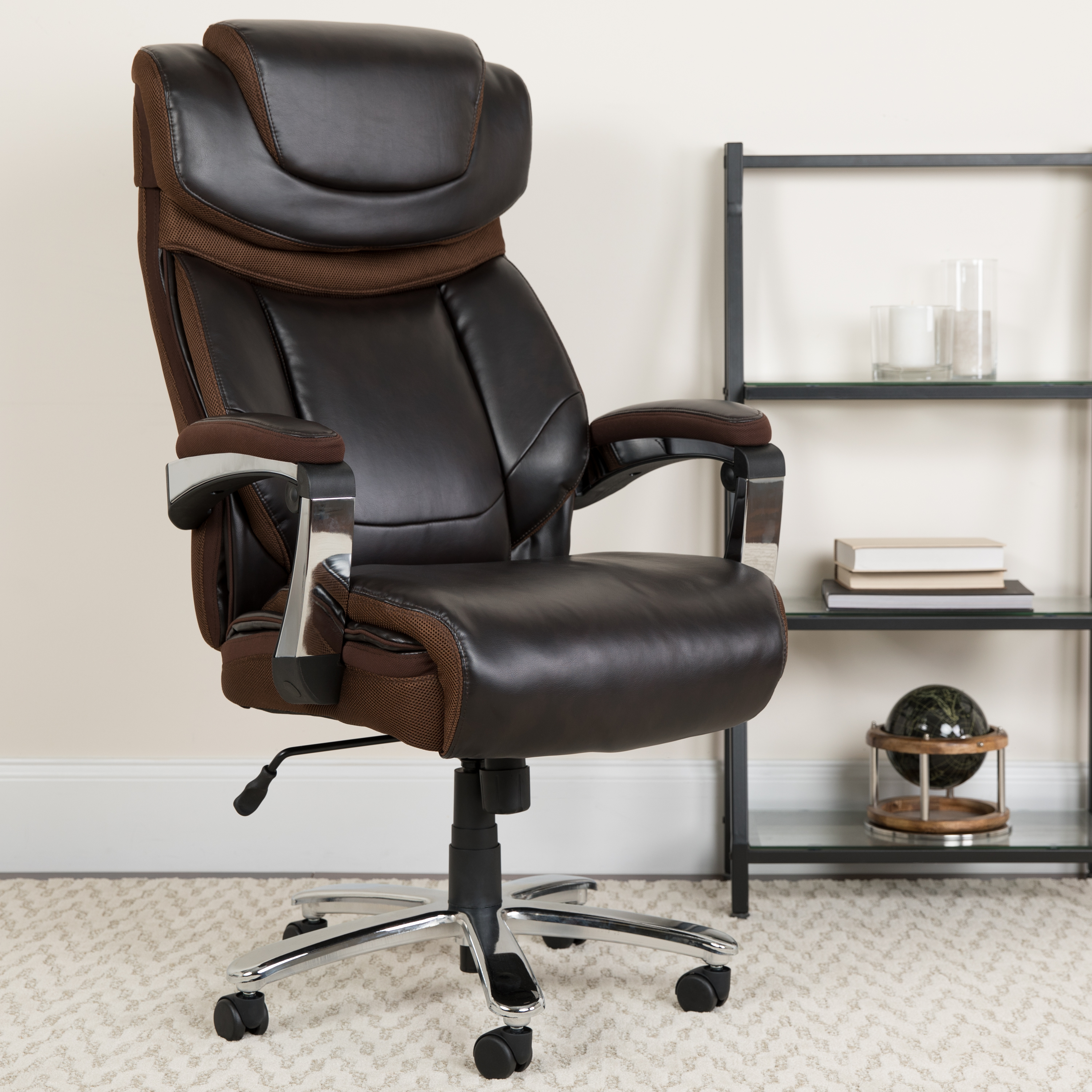 LeisureMod Regina Modern Padded Leather Adjustable Executive Office Chair with Tilt & 360 Degree Swivel, Saddle Brown