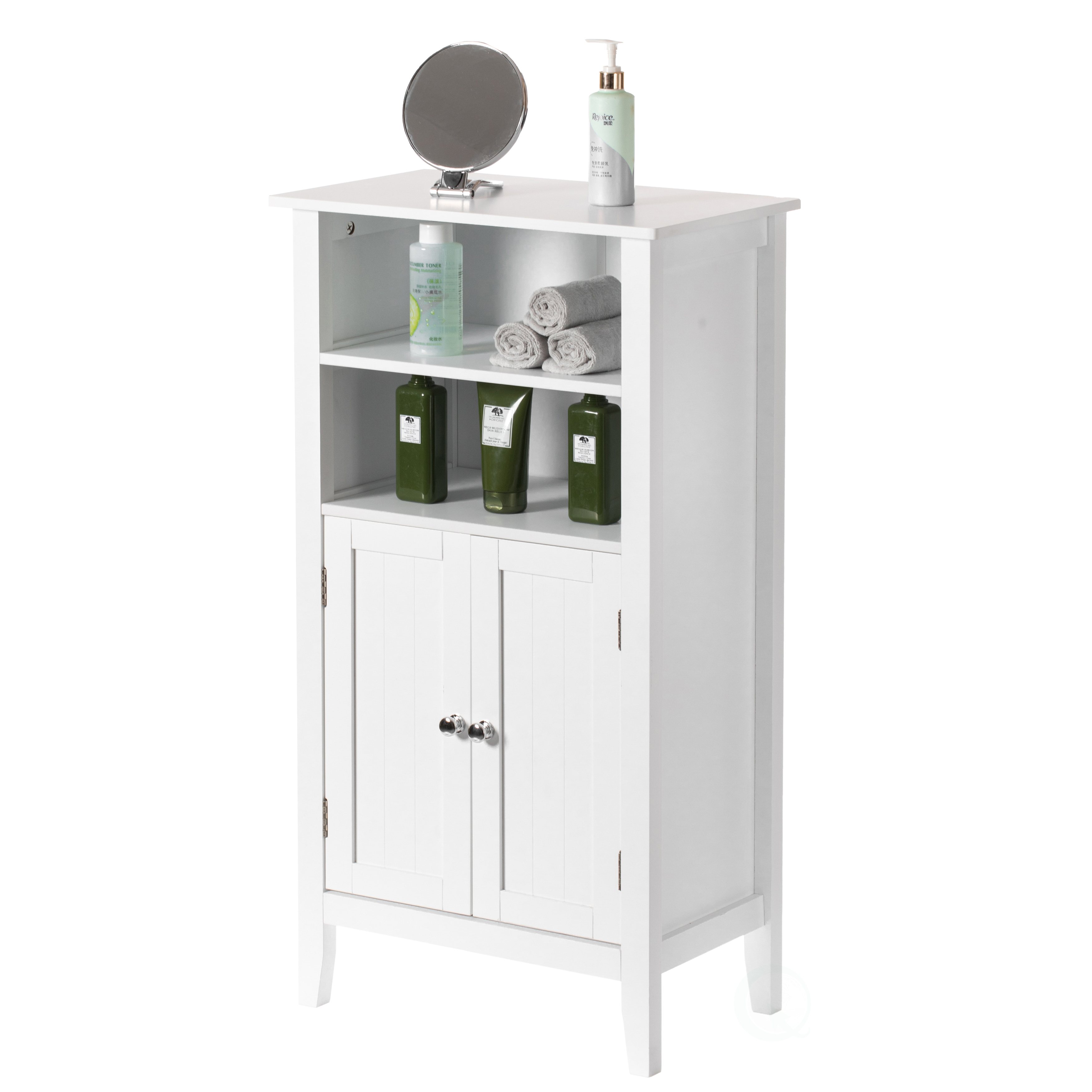 Basicwise QI004022.WT White Over The Toilet Standing Cabinet Organizer for Bathroom with Open Shelf