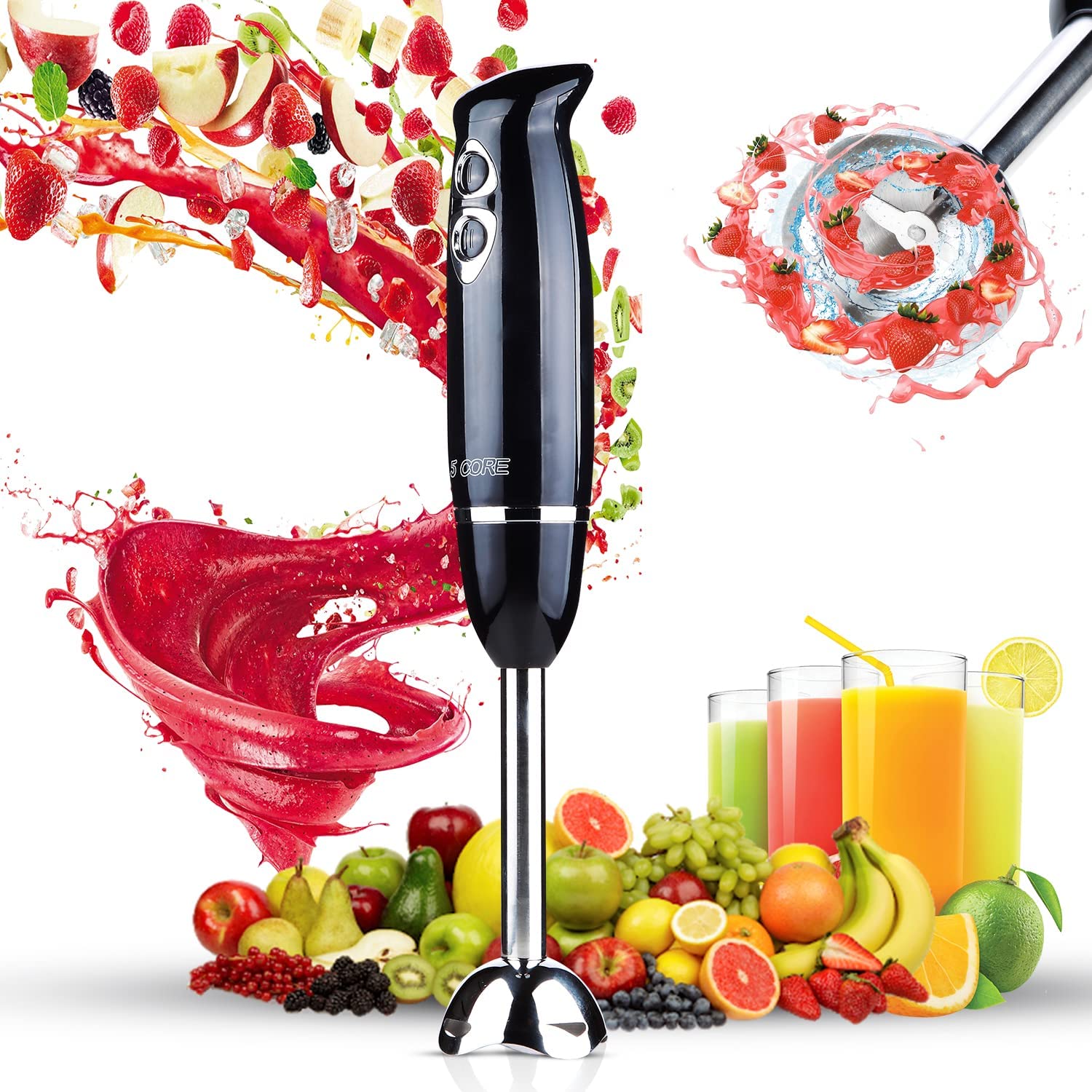 Immersion Blender, Stainless Steel Blender Foot Hand Blender 400 Watt/ 2  Speeds/ 2 Multifunction Sharp Blades Blender For Smoothies, Puree, Sauce  With