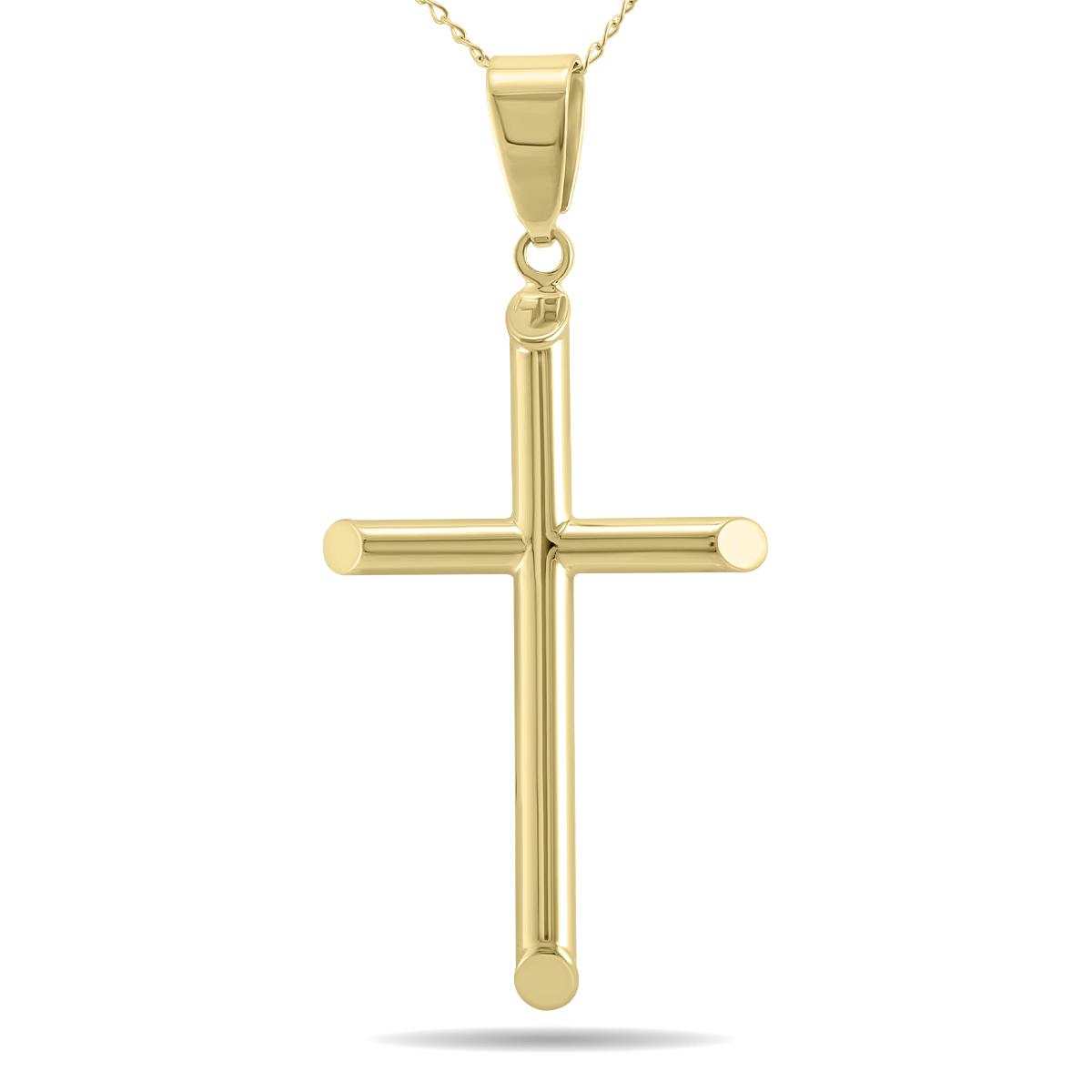 10K Yellow Gold Beaded Inlay Cross Pendant Necklace with 18 Inch Chain