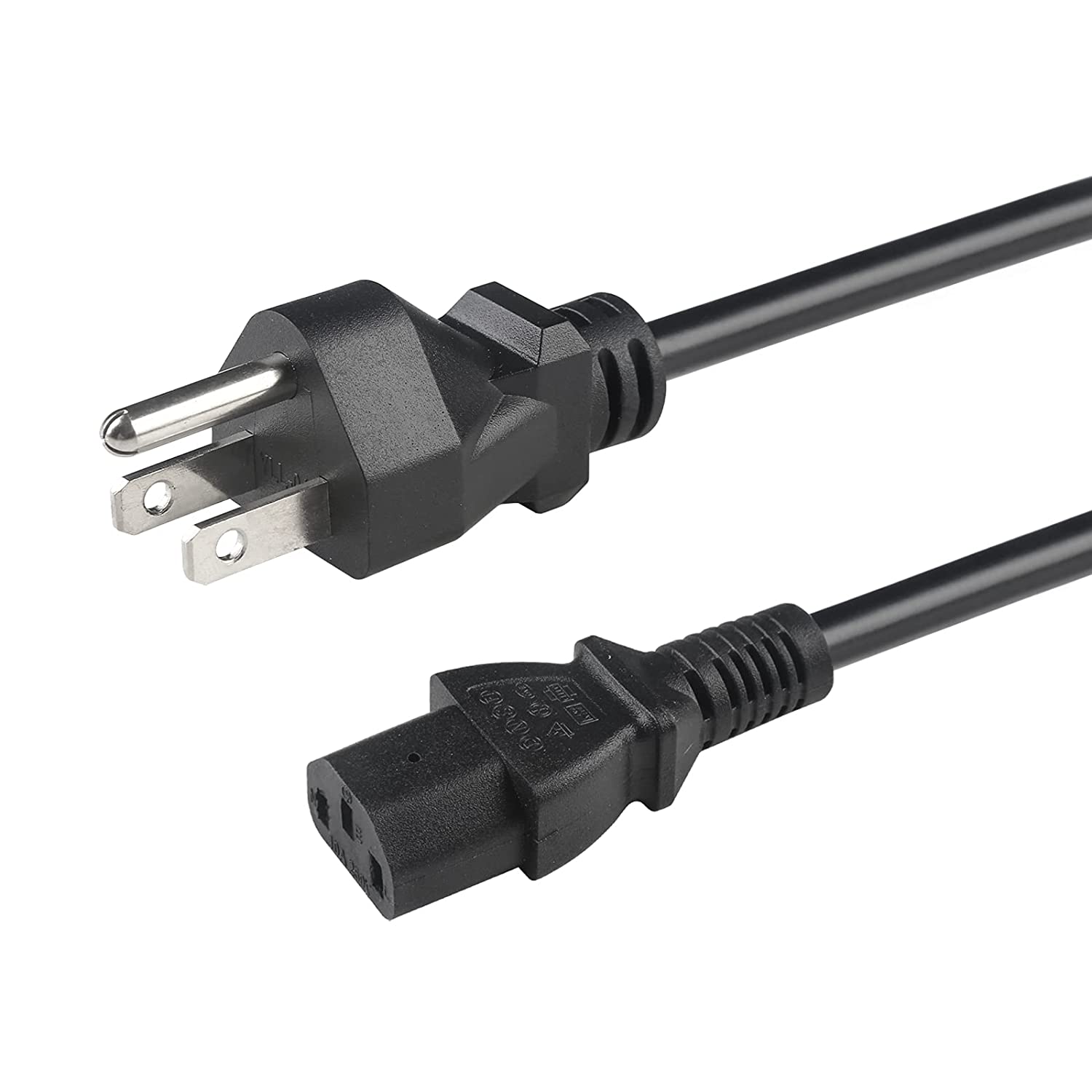 SatelliteSale Universal Heavy Duty Computer Power Cable Male NEMA 5-15P to  Female IEC C13/C14 Black PVC Cord (6 feet)
