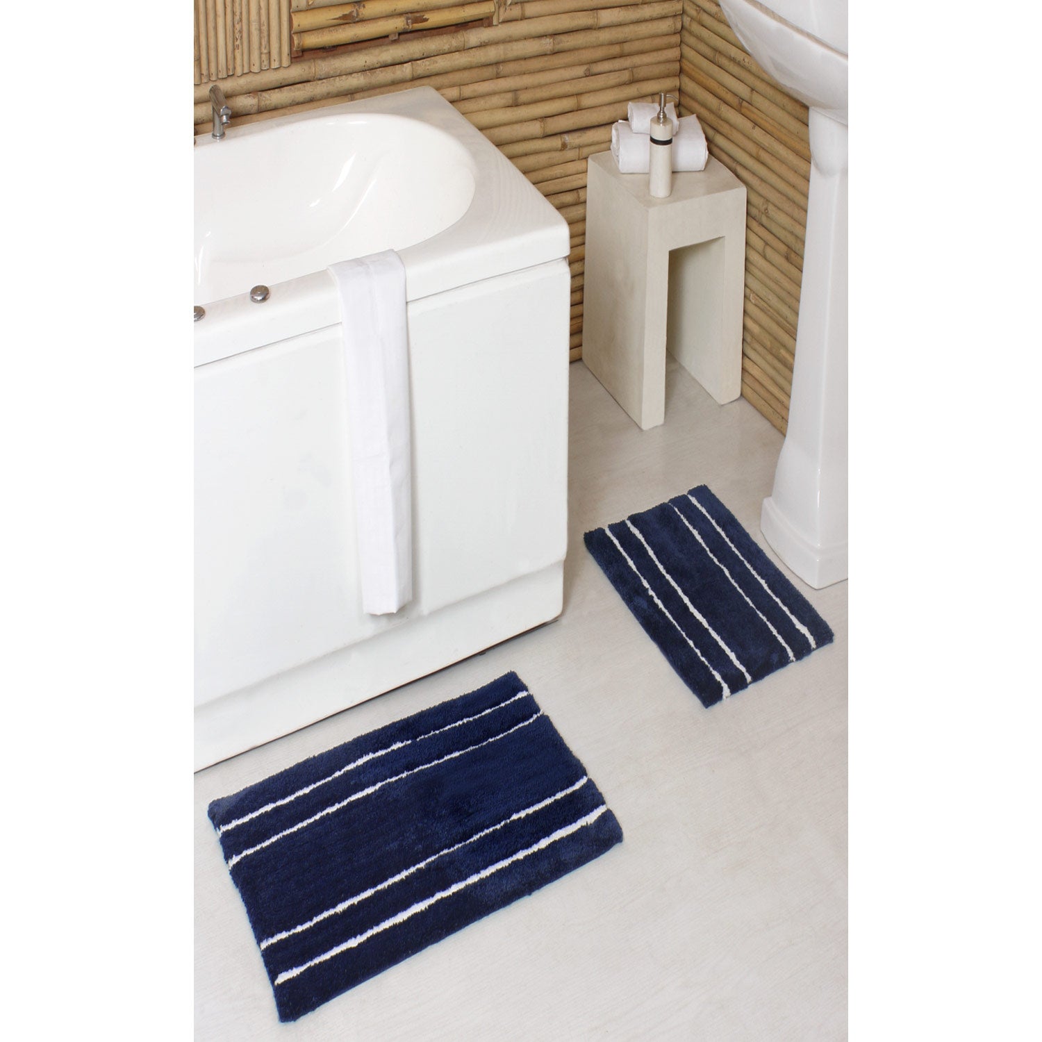 Premius Striped 2 Piece Non-Slip Bath Rug Set, 17x24, 20x32 Inches –  ShopBobbys