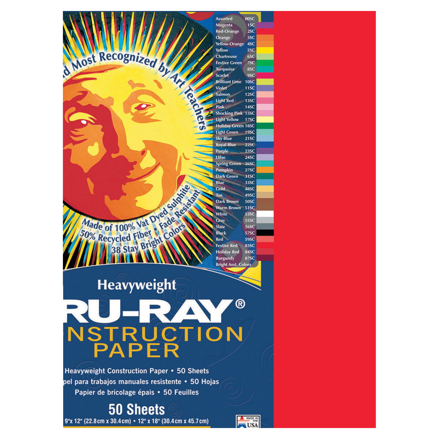 Tru-Ray 24 x 36 In. Sulphite Acid-Free Non-Toxic Construction Paper;  Assorted Color; Pack Of 50