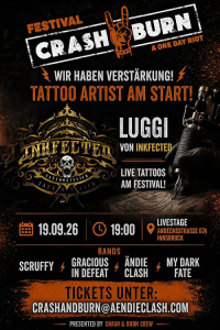 CRASH & BURN FESTIVAL VOL. II - Sa., 19.09.2026, 19:00 at LiveStage Tirol, Andechsstrasse 67a, 6020 Innsbruck, Österreich