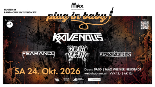 Plug in Baby – hosted by Bandhouse Live Syndicate - Sat, Oct 24, 2026, 19:00 at MÄX, Singergasse 6-8, 2700 Wiener Neustadt, Österreich