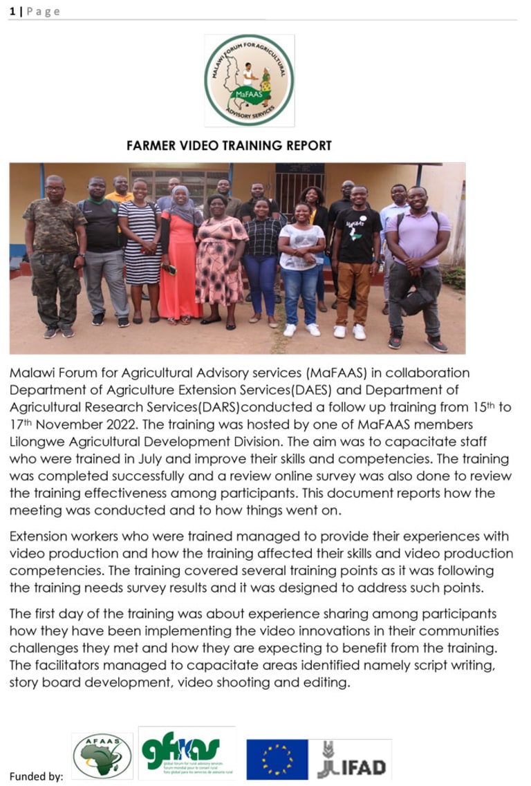 Farmer video training report - MaFAAS