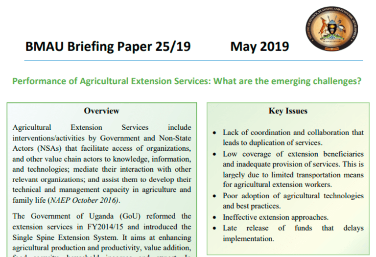 Performance of Agricultural Extension in Uganda-2013
