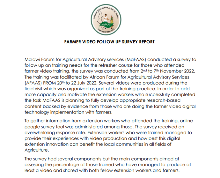 MaFAAS-VIDEO FOLLOW UP SURVEY REPORT