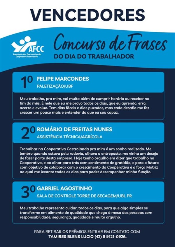 Concurso de Frases - Dia do Trabalhador - Castro/PR -  Mai/26